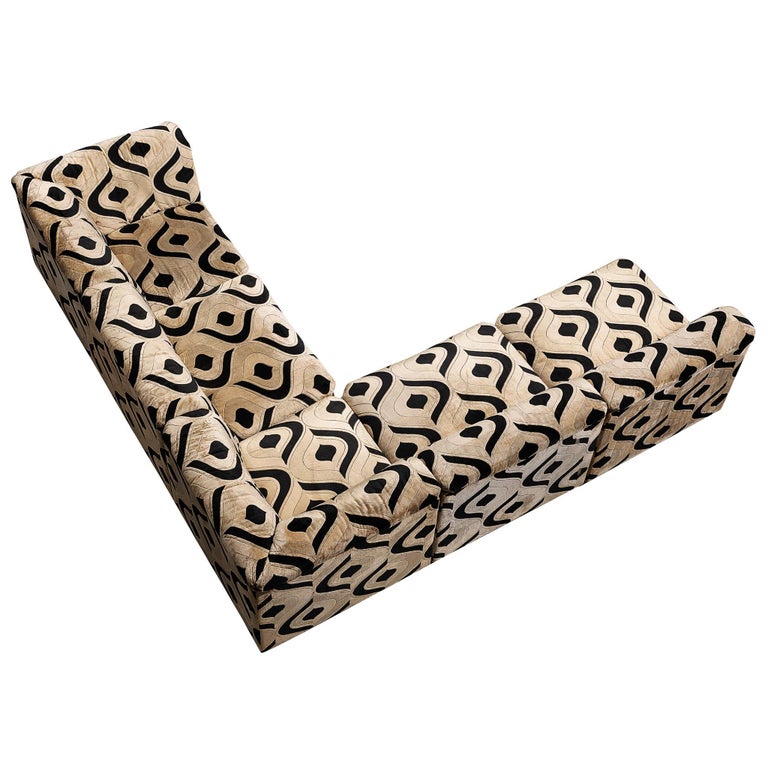 Sectional Corner Sofa in Funky Patterned Upholstery For Sale at 1stDibs