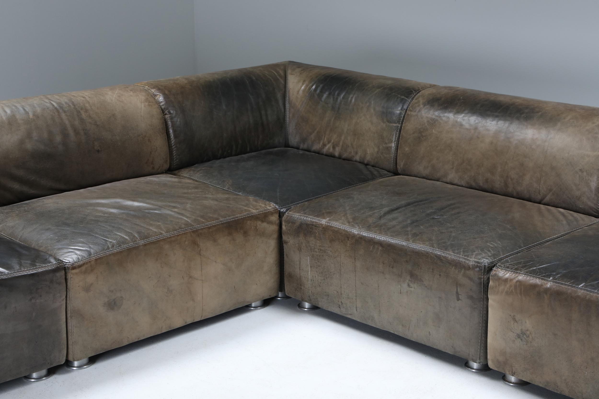 Sectional Corner Sofa in Patinated Leather, Durlet, 1980s 5