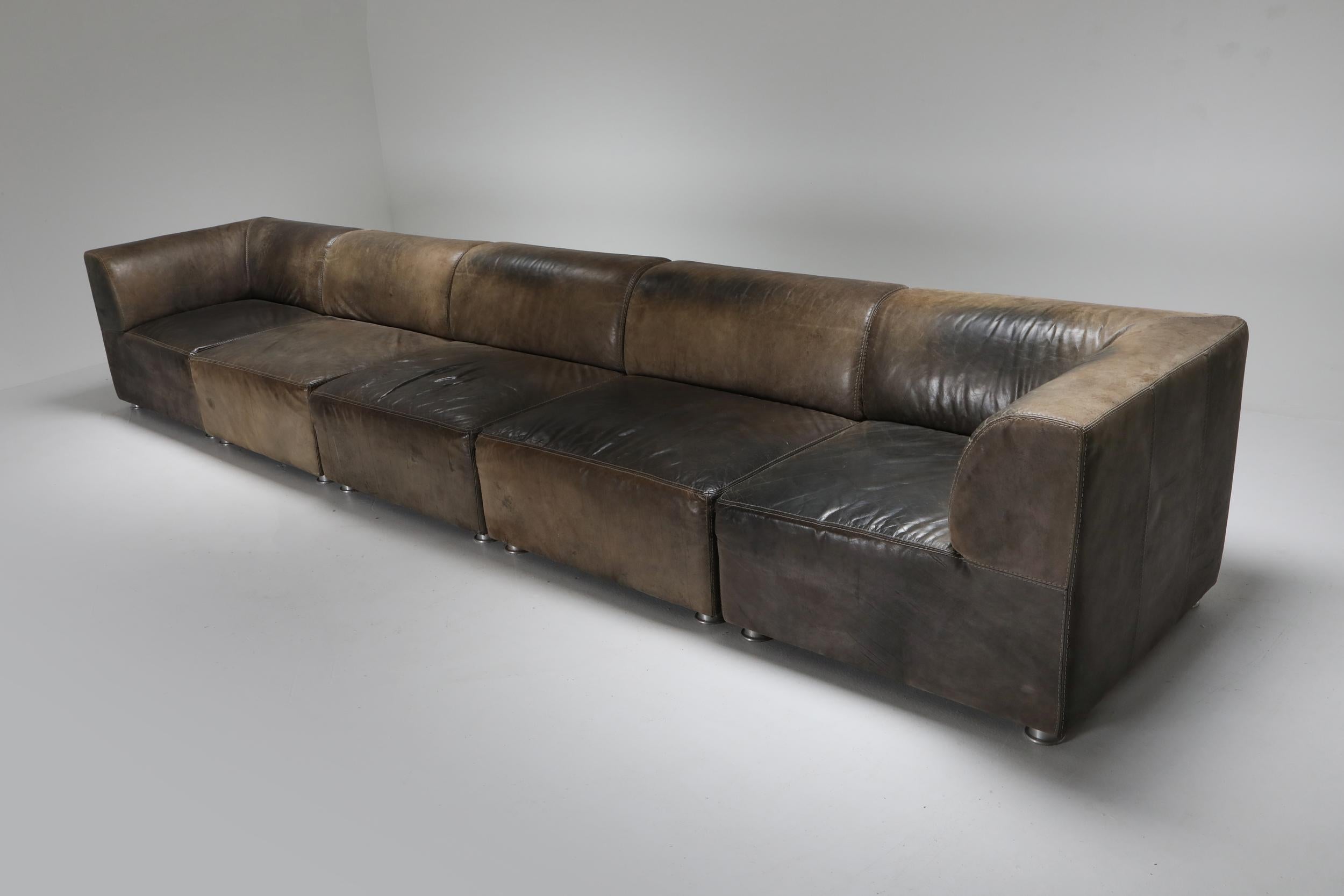 Sectional Corner Sofa in Patinated Leather, Durlet, 1980s 6