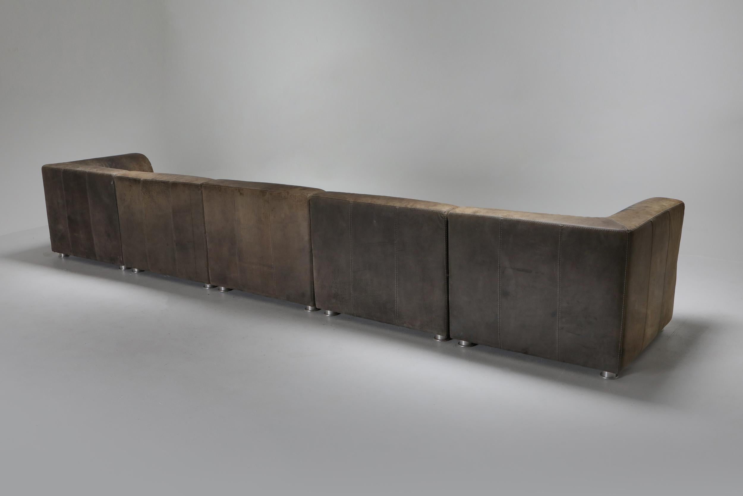 Sectional Corner Sofa in Patinated Leather, Durlet, 1980s 7