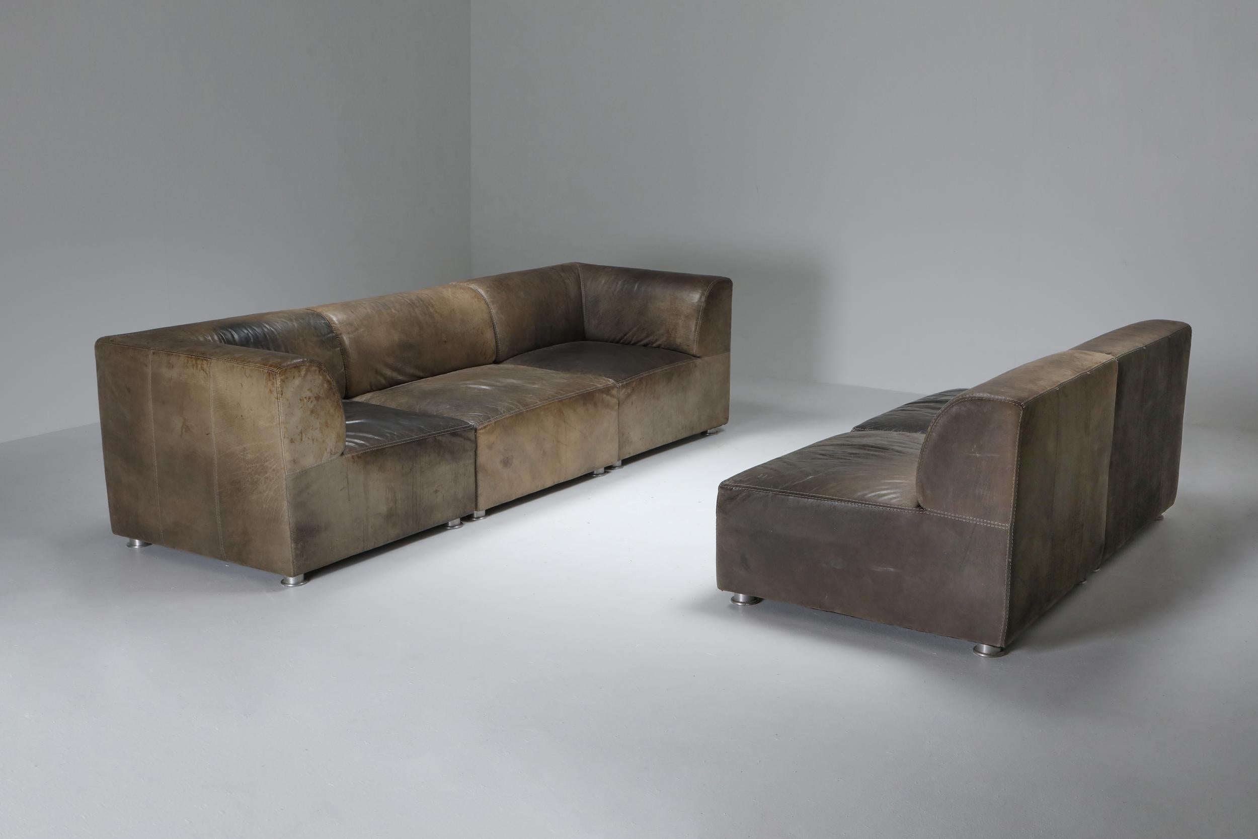 Sectional Corner Sofa in Patinated Leather, Durlet, 1980s 8