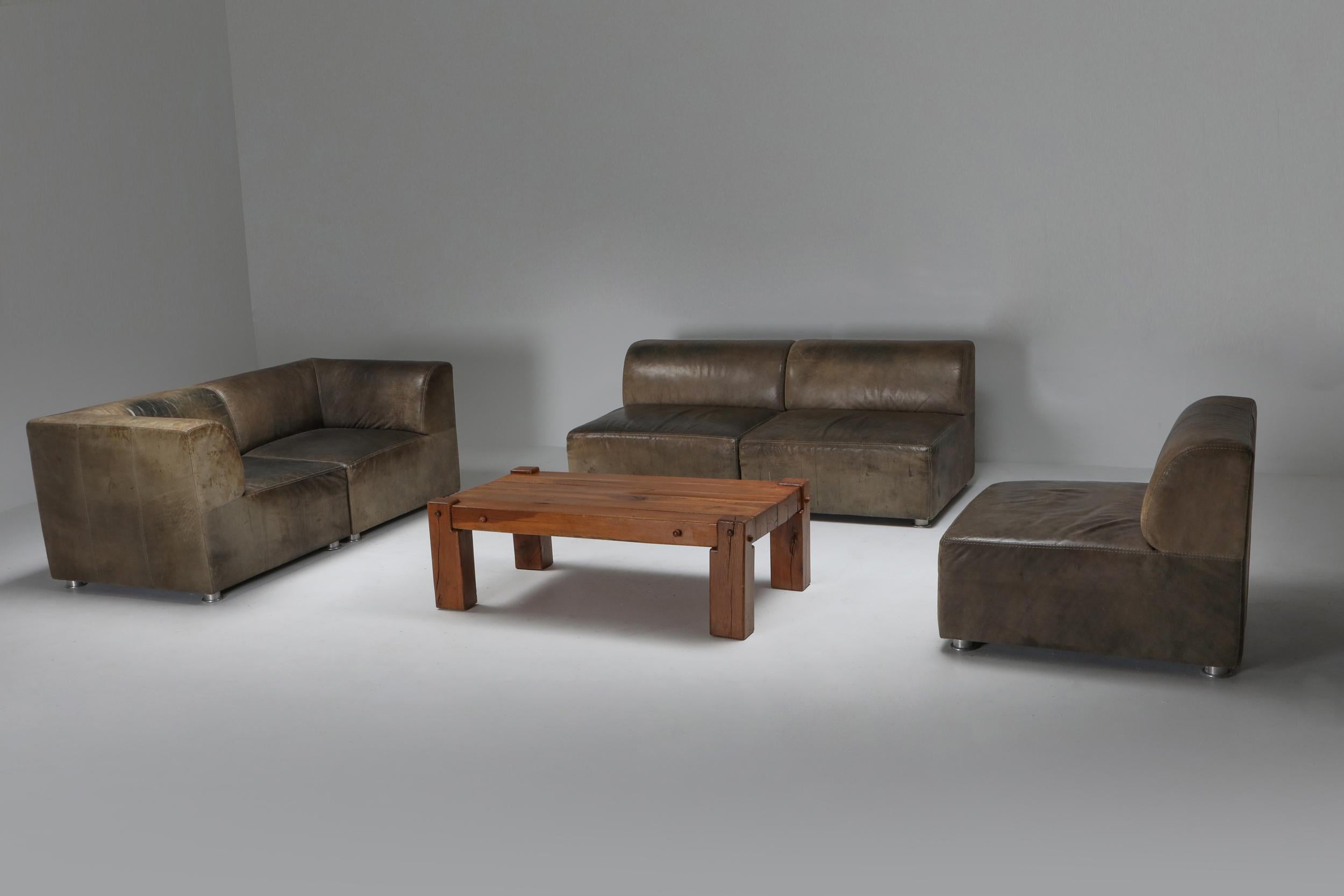Sectional Corner Sofa in Patinated Leather, Durlet, 1980s 9