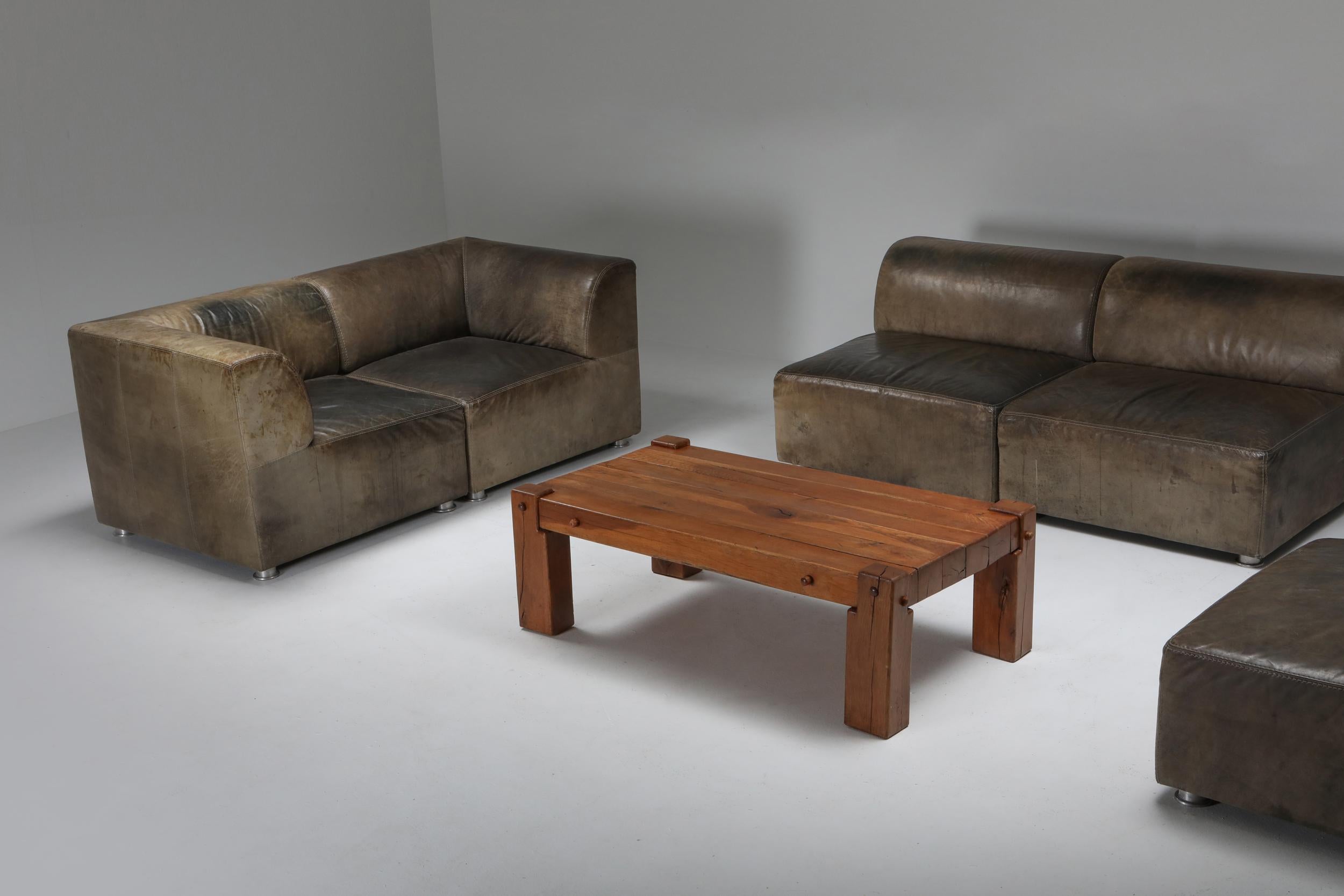 Sectional Corner Sofa in Patinated Leather, Durlet, 1980s 11