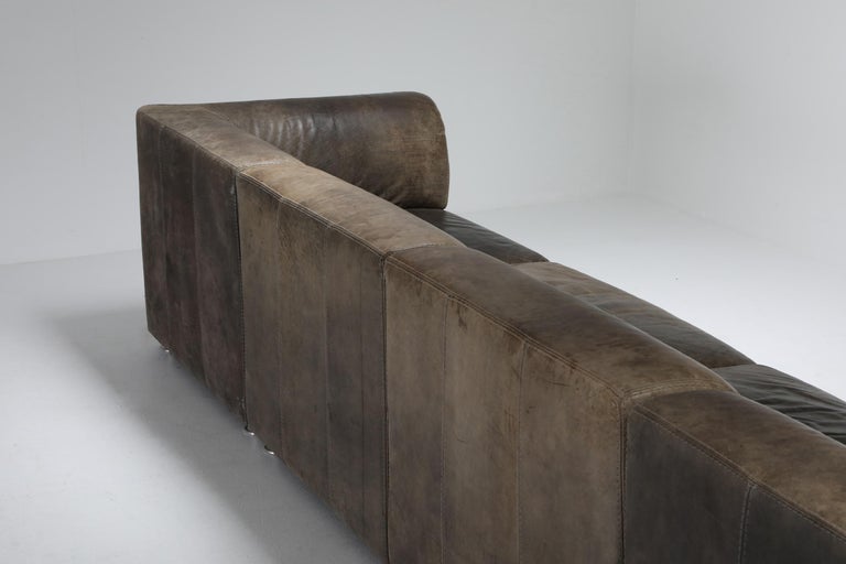 Sectional Corner Sofa in Patinated Leather, Durlet, 1980s at 1stDibs