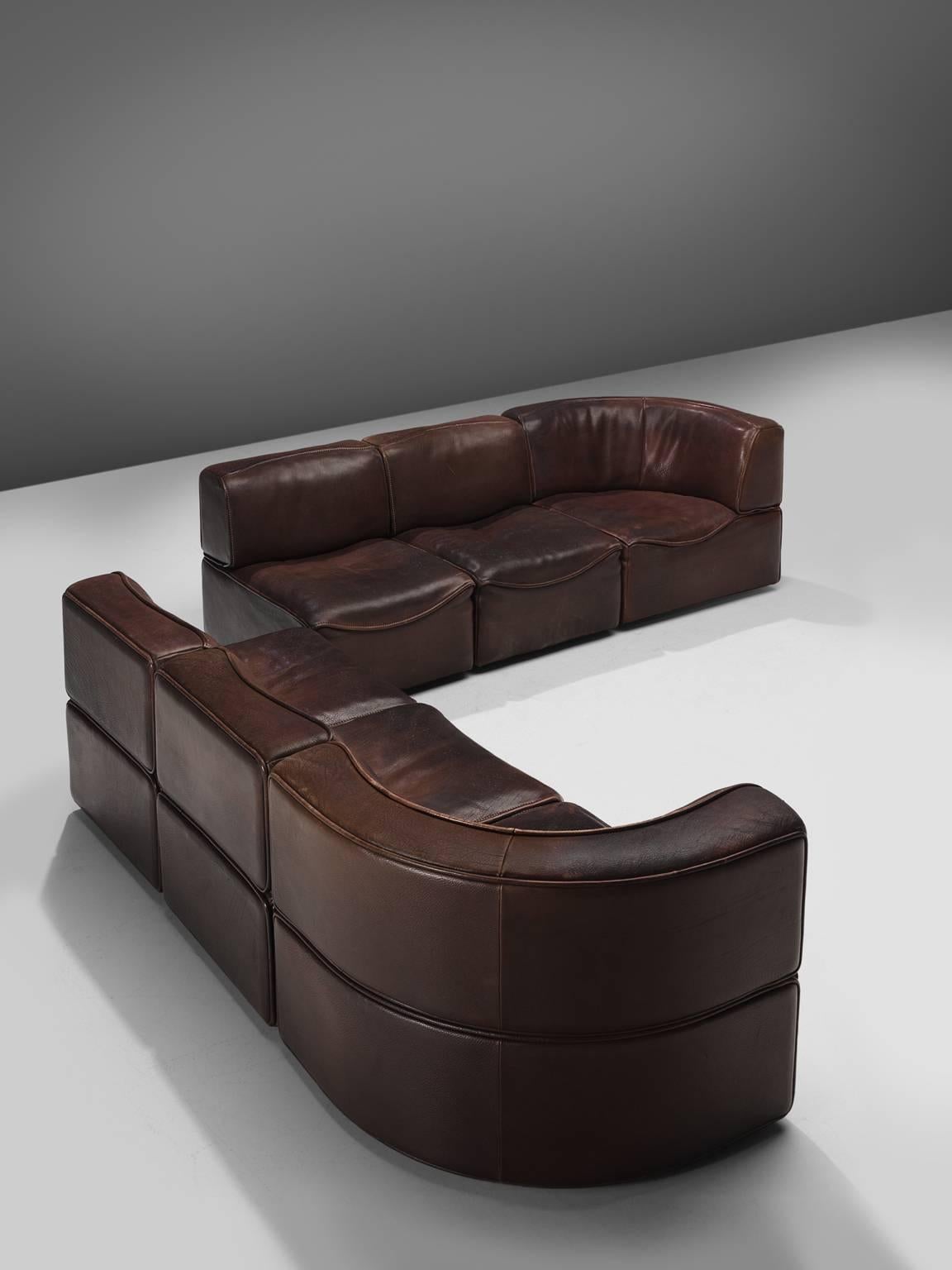 Post-Modern Sectional De Sede DS-15 in Dark Brown Buffalo Leather