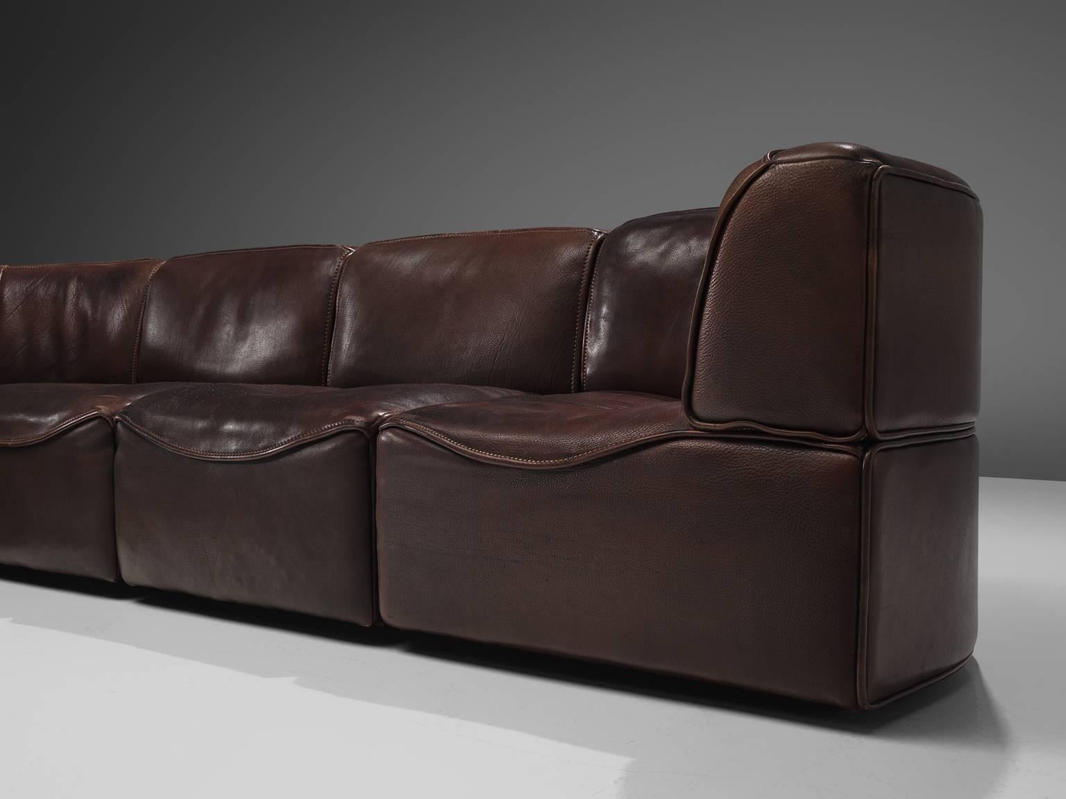 Sectional De Sede DS-15 in Dark Brown Buffalo Leather In Good Condition In Waalwijk, NL