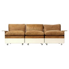 Sectional Fiberglass and Leather Three Seat Sofa In the Style of Dieter Rams