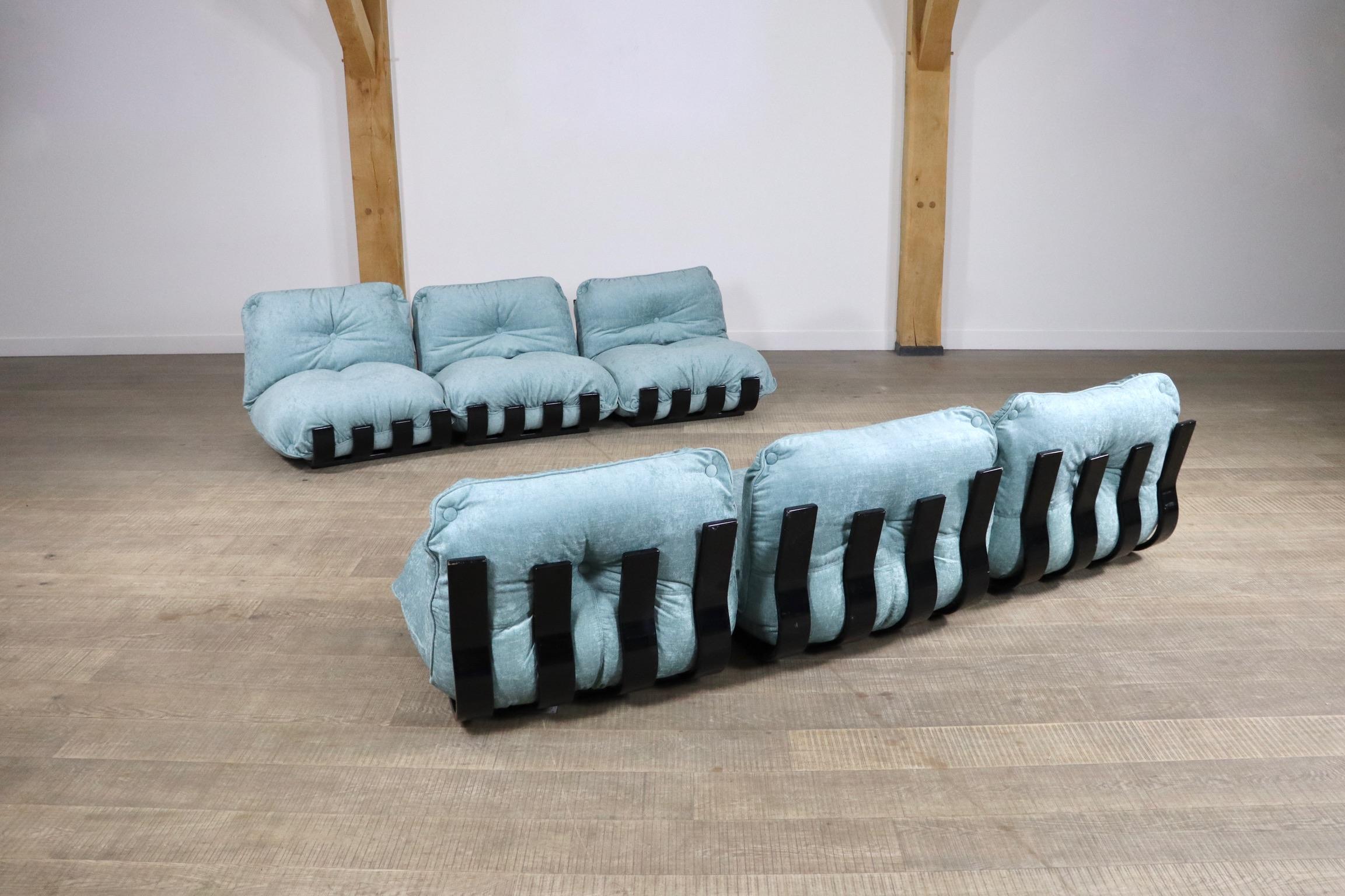 Sectional Gran Visir Sofa in Blue Velvet by Luciano Frigerio, Italy, 1970s 7
