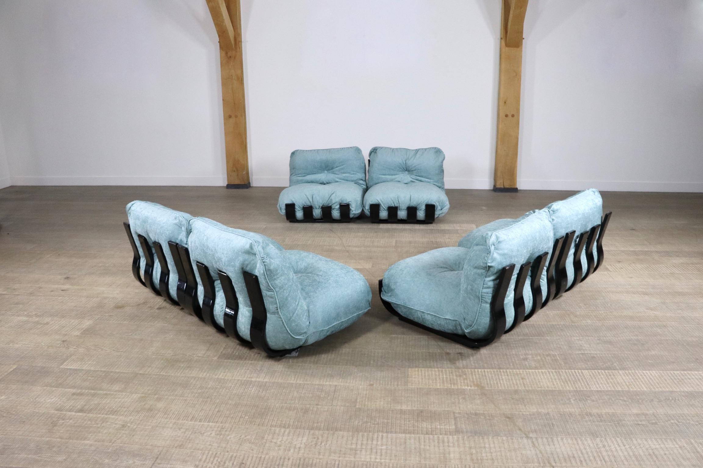 Sectional Gran Visir Sofa in Blue Velvet by Luciano Frigerio, Italy, 1970s 8