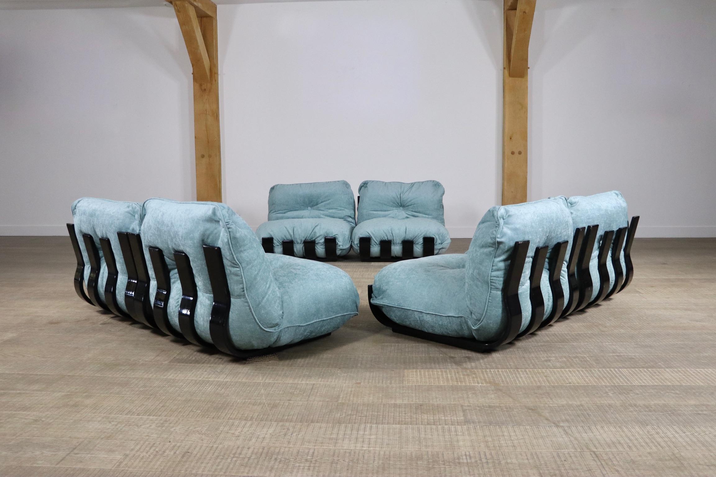 Sectional Gran Visir Sofa in Blue Velvet by Luciano Frigerio, Italy, 1970s 9