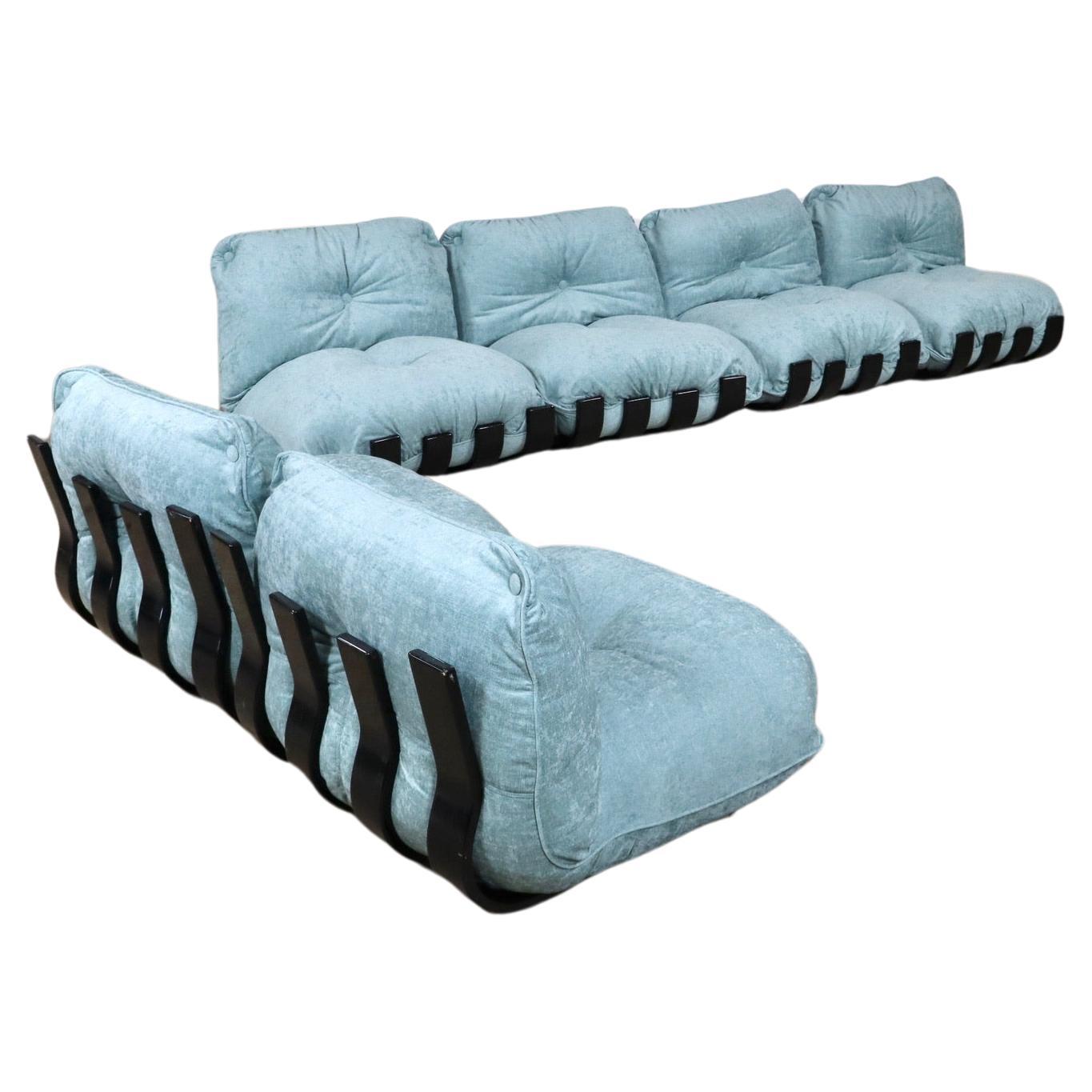 Modulares Gran Visir-Sofa aus blauem Samt von Luciano Frigerio, Italien, 1970er Jahre