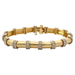 Retro Sectional Half Round Barrel Diamond 14k Yellow Gold Satin Finish Bracelet