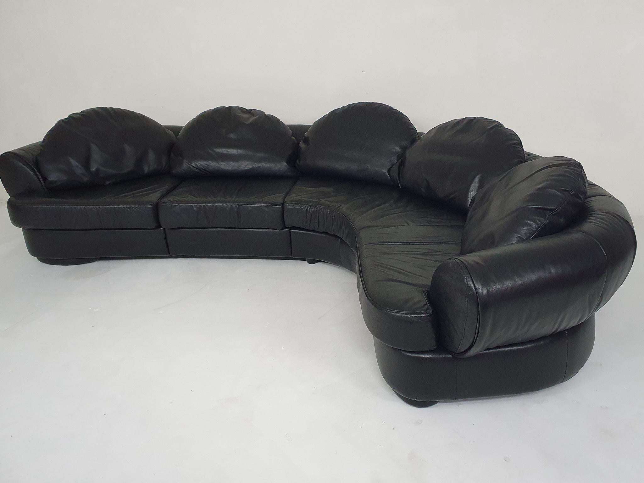 Mid-Century Modern Sectional Leather Sofa Attributed to Wiener Werkstatte, Austria, 1980s For Sale
