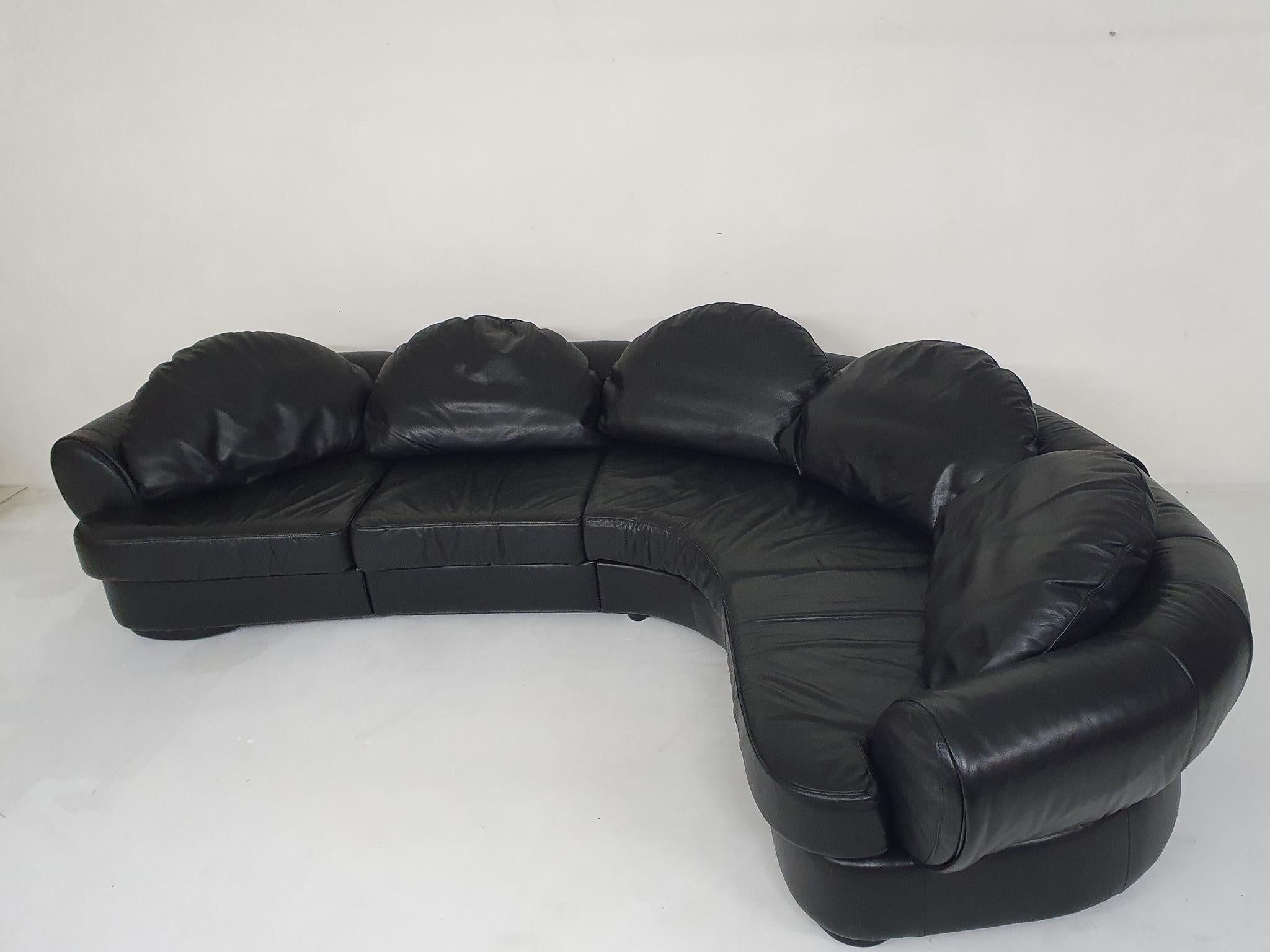 Austrian Sectional Leather Sofa Attributed to Wiener Werkstatte, Austria, 1980s For Sale