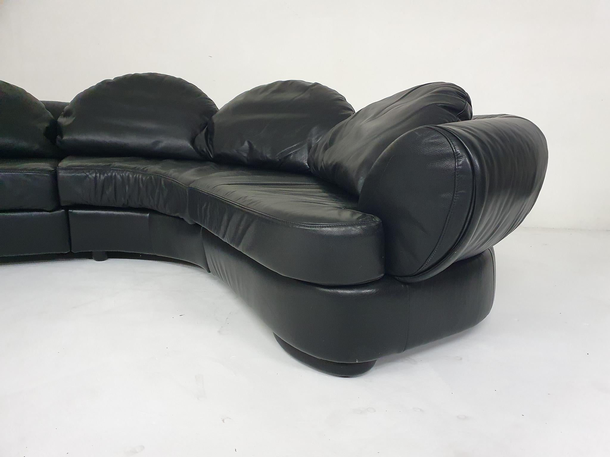 Late 20th Century Sectional Leather Sofa Attributed to Wiener Werkstatte, Austria, 1980s For Sale