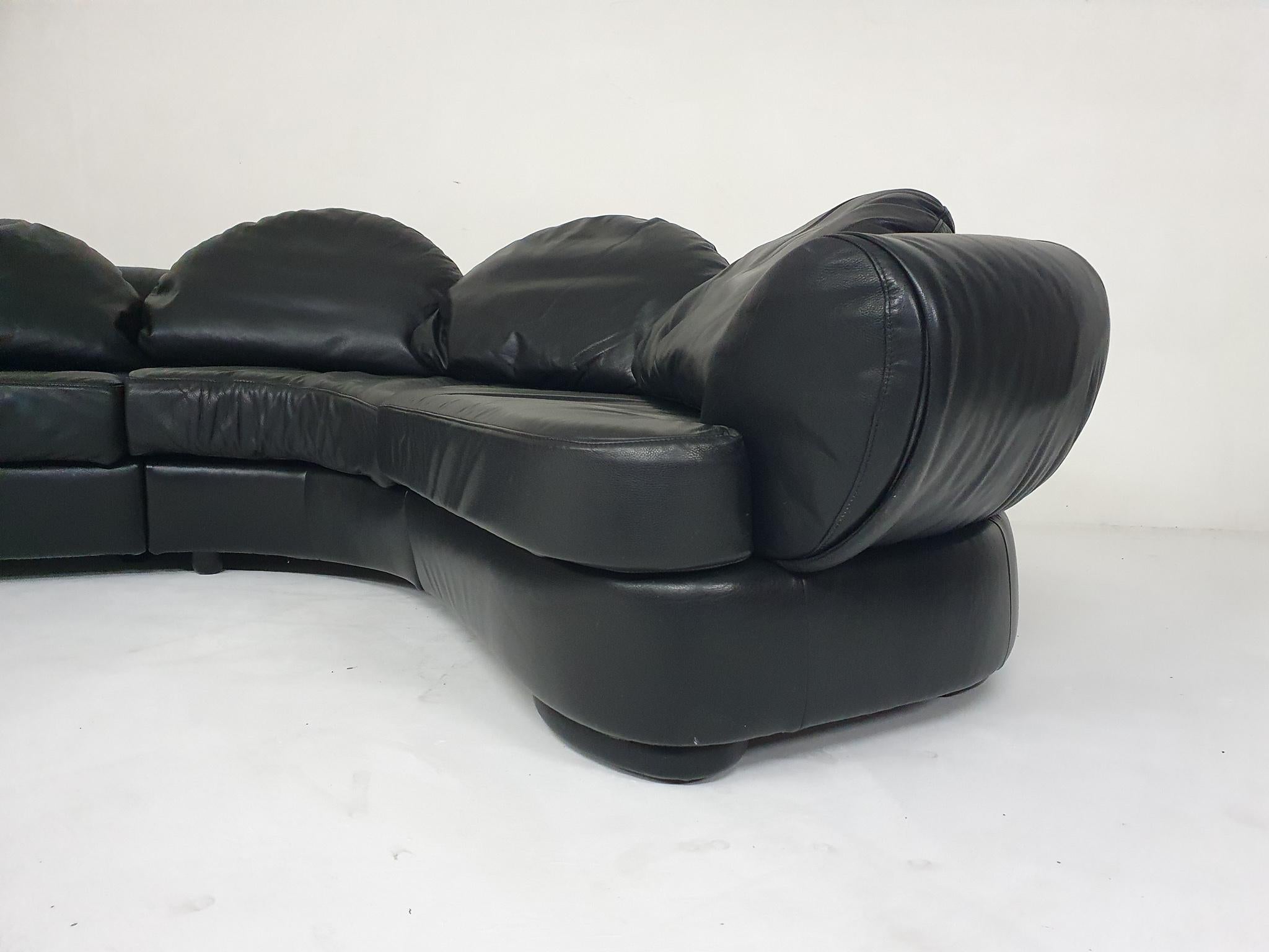 Sectional Leather Sofa Attributed to Wiener Werkstatte, Austria, 1980s For Sale 2