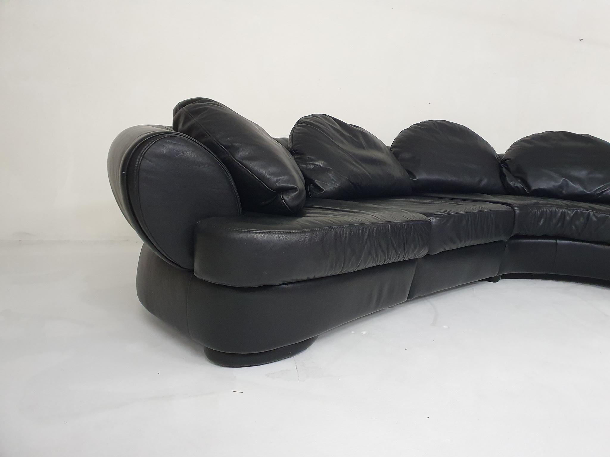 Sectional Leather Sofa Attributed to Wiener Werkstatte, Austria, 1980s For Sale 3
