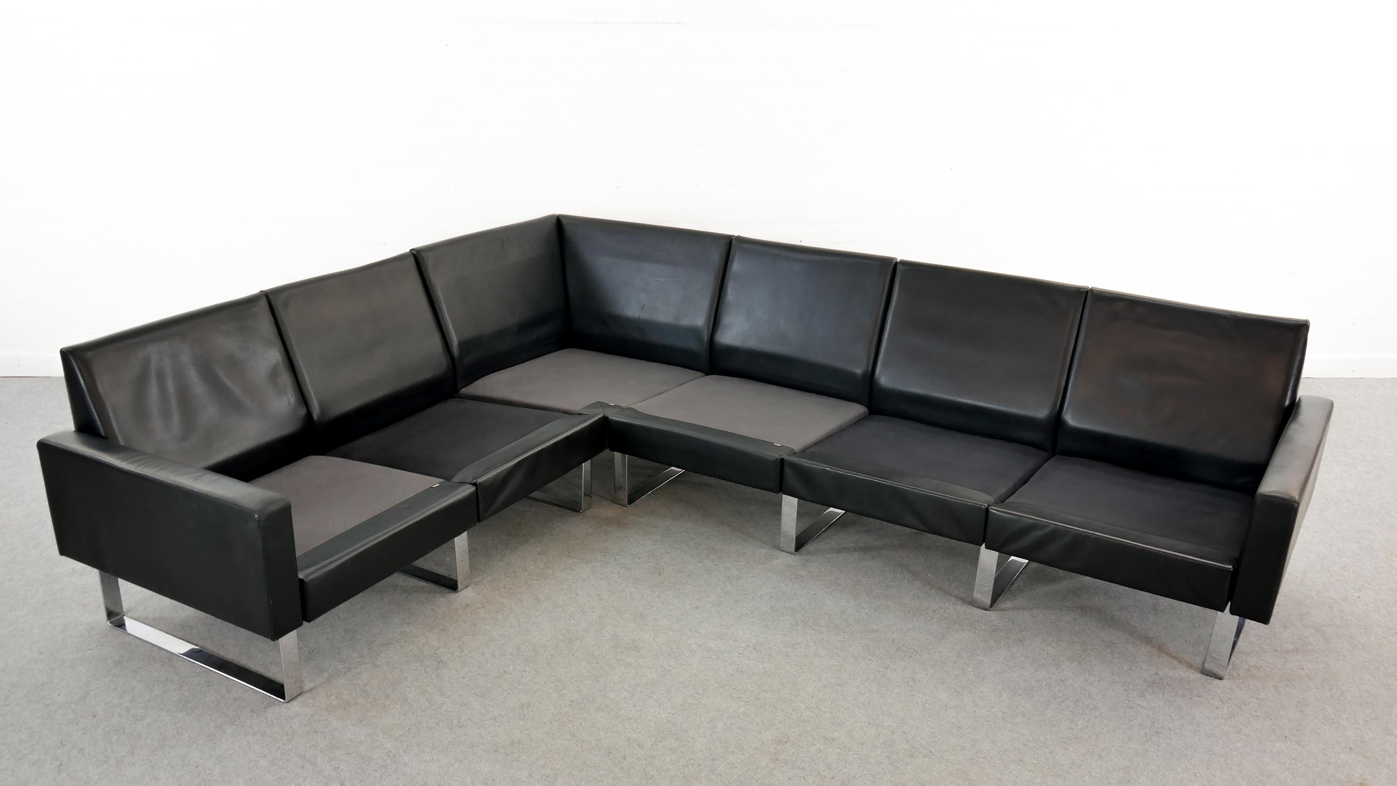 Modulares Conseta-Sofa auf Läufern von COR, Deutschland, aus schwarzem Leder  11