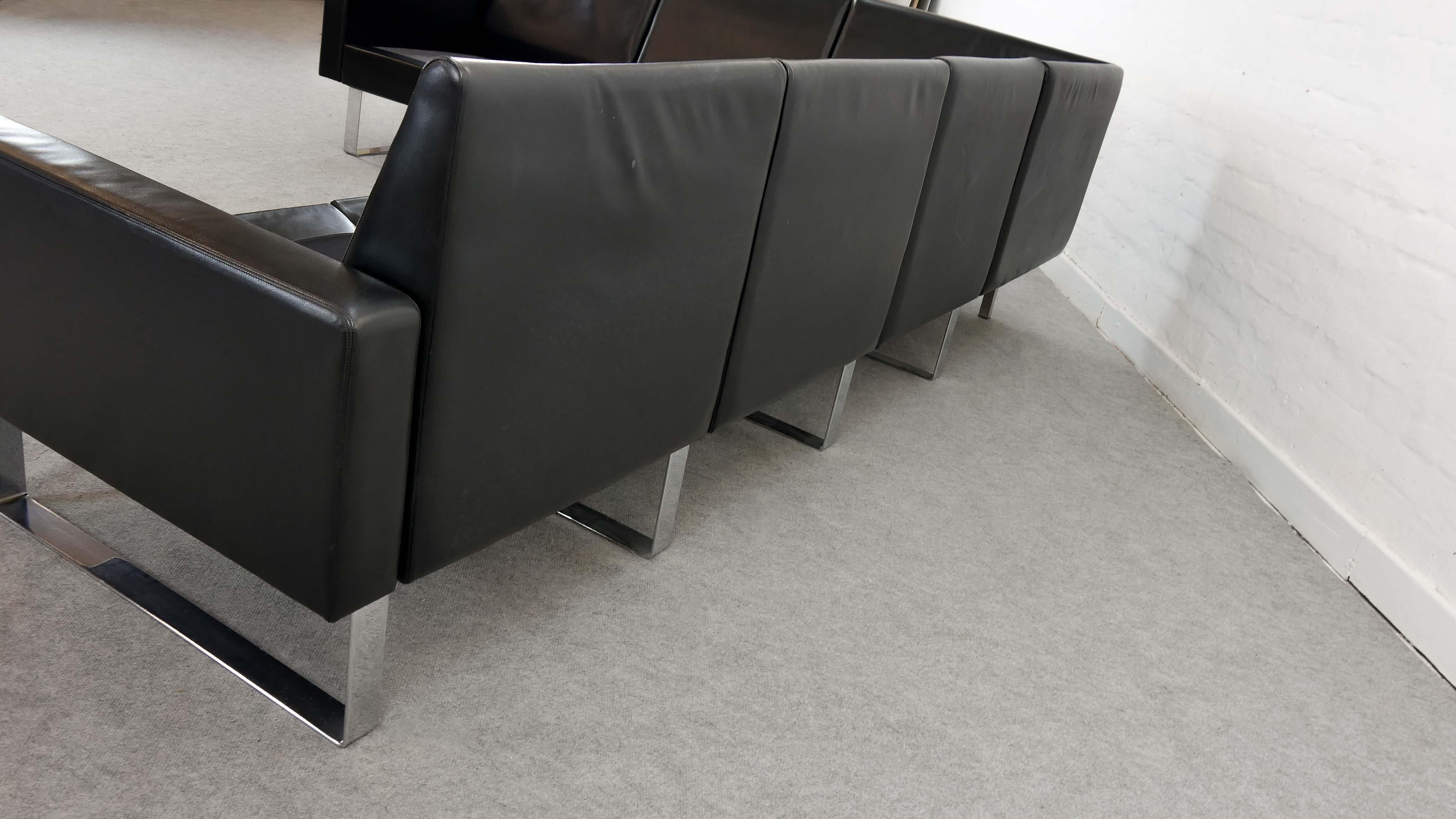 Mid-20th Century Sectional Modular Conseta Sofa on Runners by COR, Germany in Black Leather 