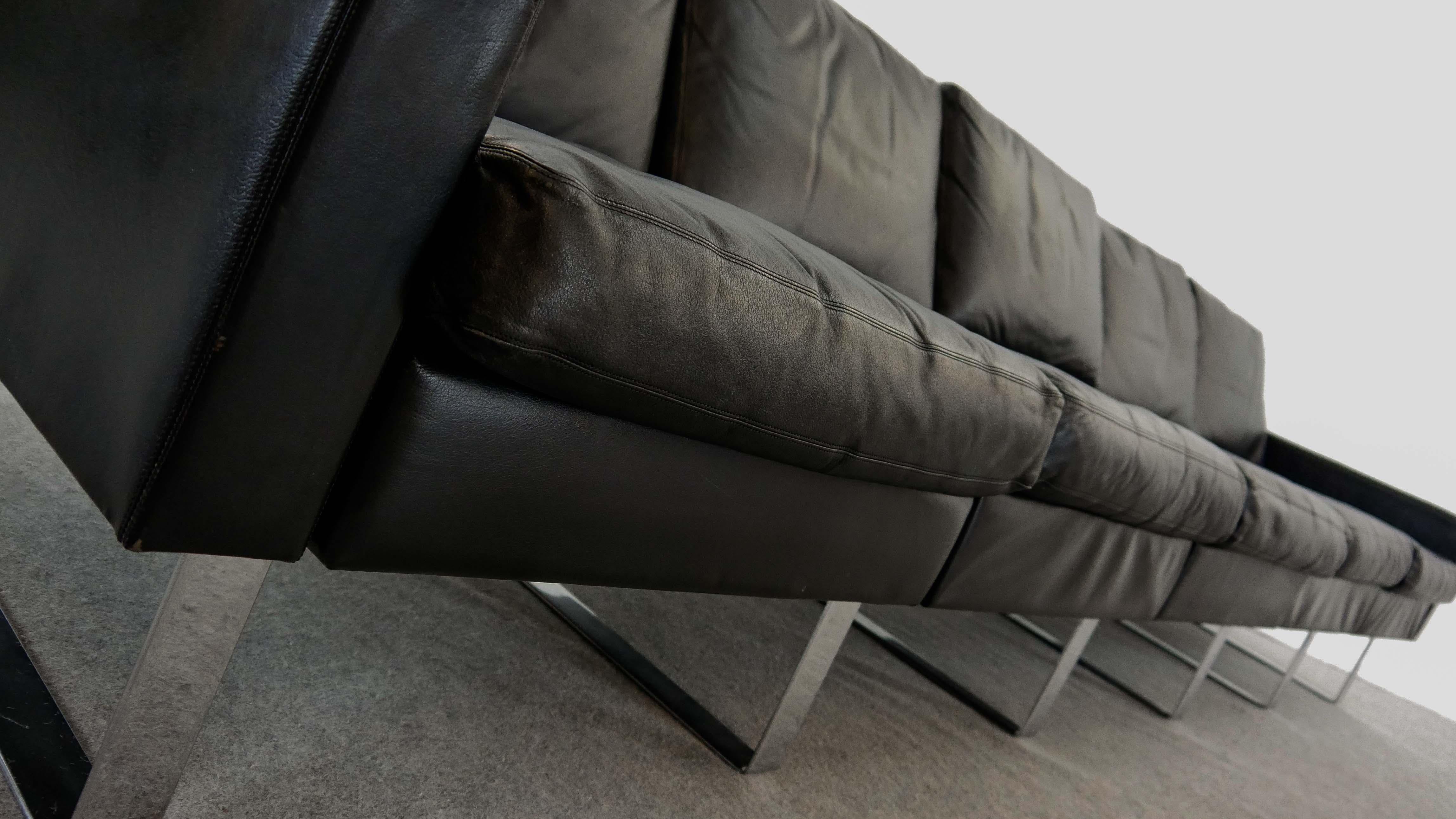 Modulares Conseta-Sofa auf Läufern von COR, Deutschland, aus schwarzem Leder  4