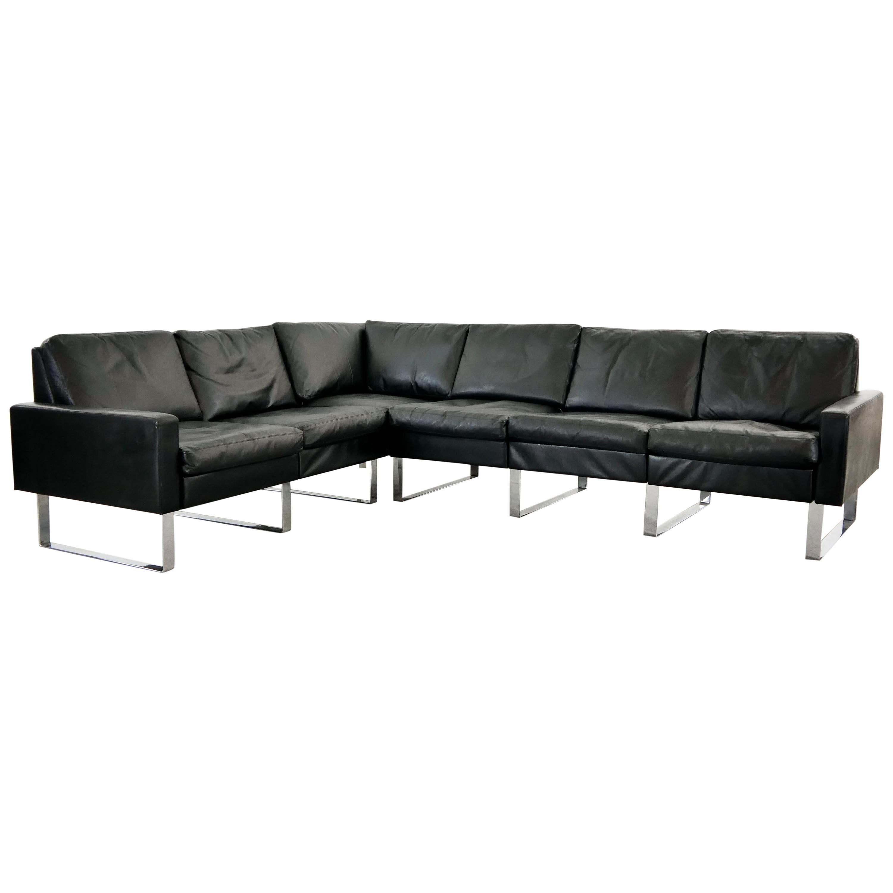 Sectional Modular Conseta Sofa on Runners by COR, Germany in Black Leather 