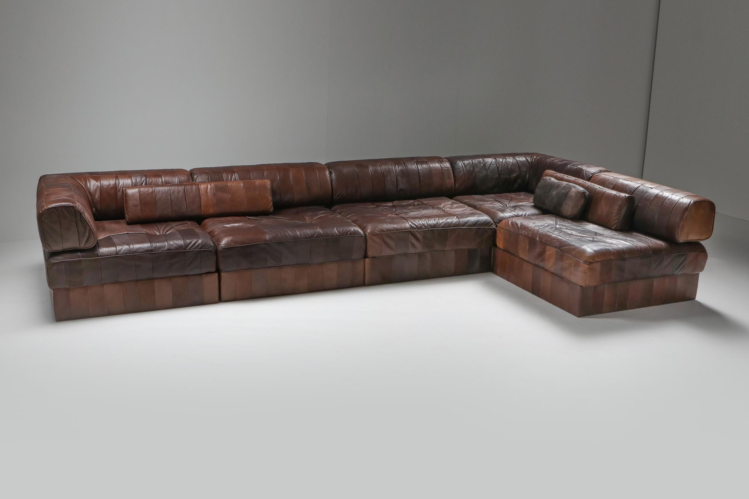 Mid-Century Modern Sectional Modular Sofa in Leather Patchwork by De Sede Switzerland