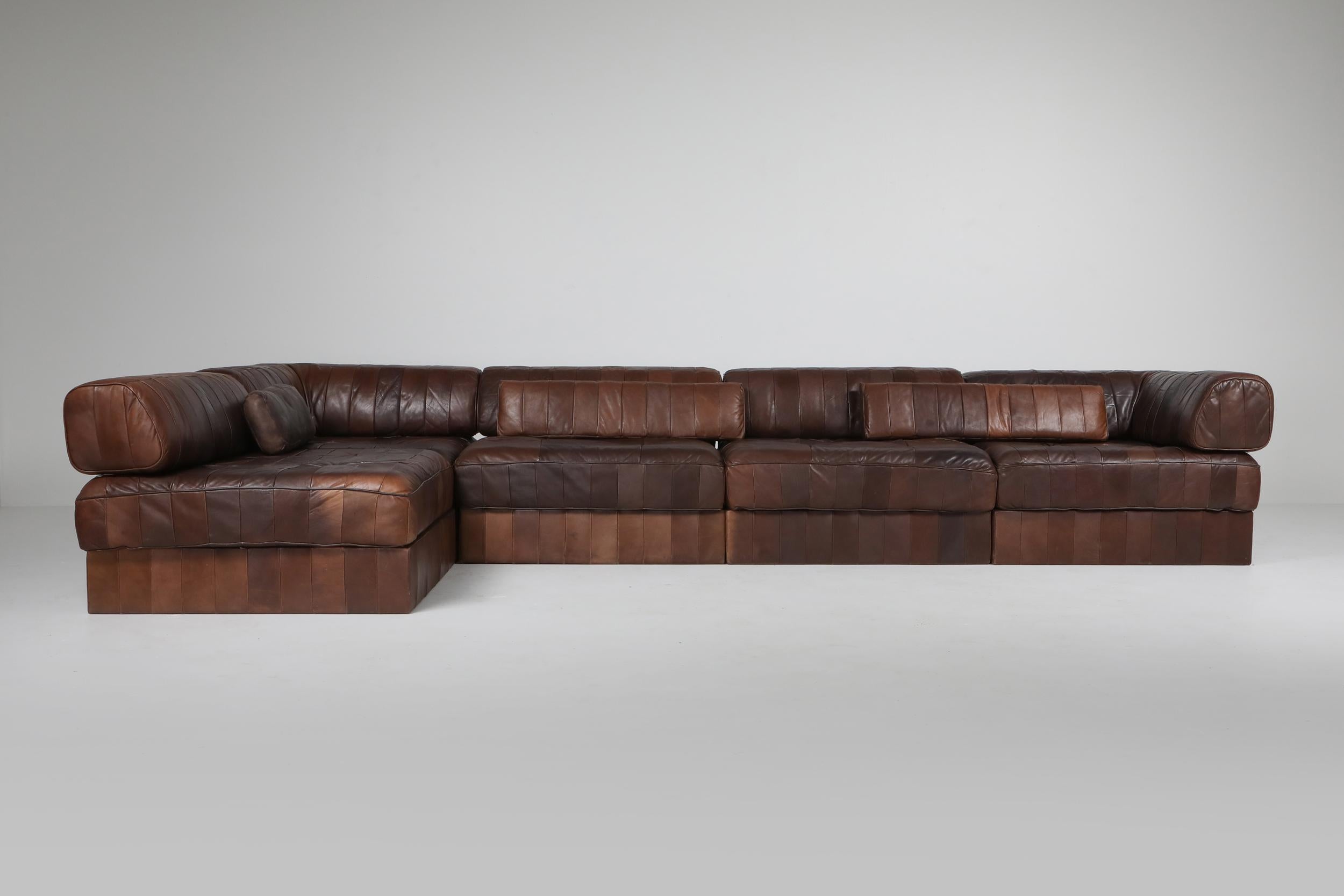 Sectional Modular Sofa in Leather Patchwork by De Sede Switzerland In Good Condition In Antwerp, BE