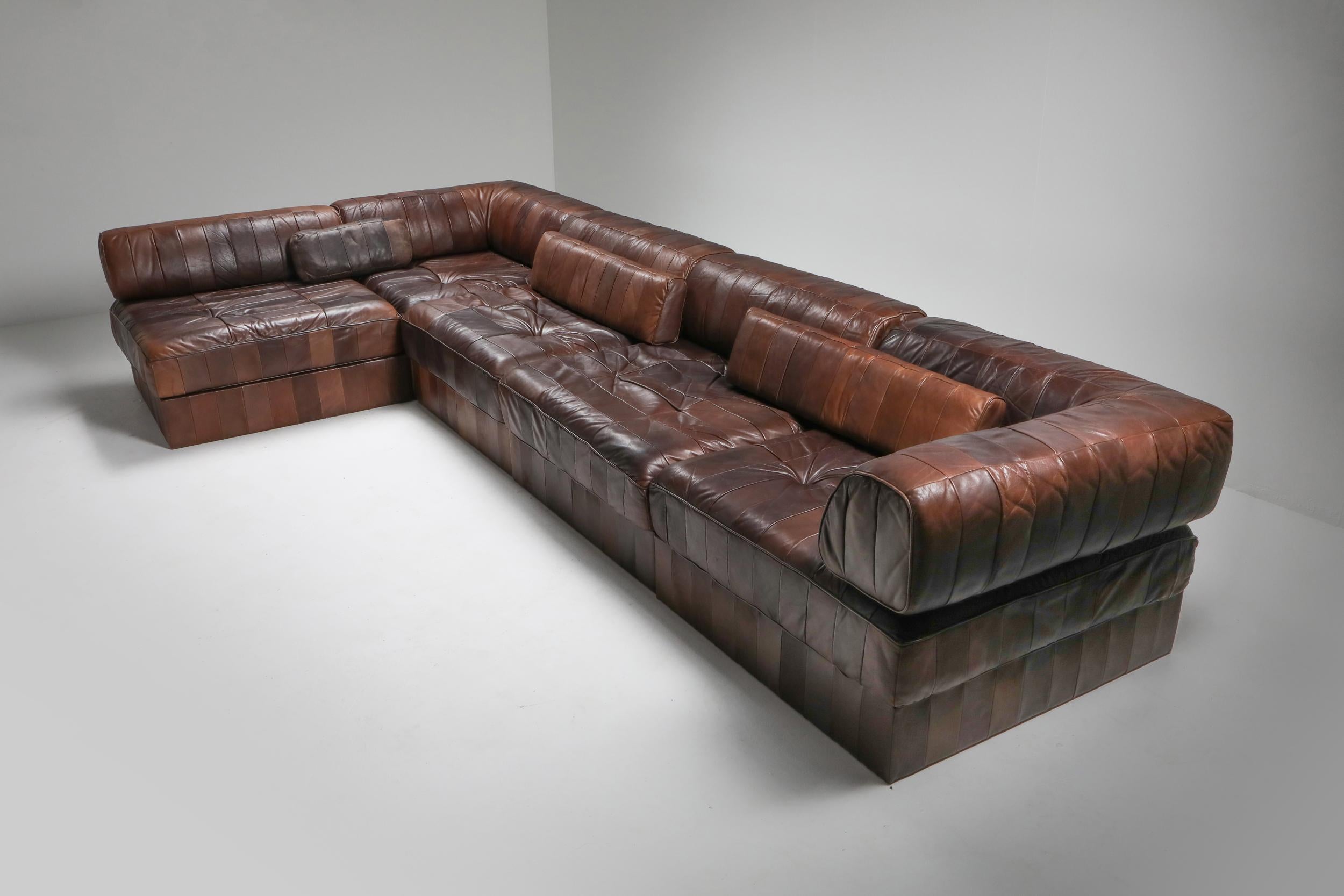 20th Century Sectional Modular Sofa in Leather Patchwork by De Sede Switzerland