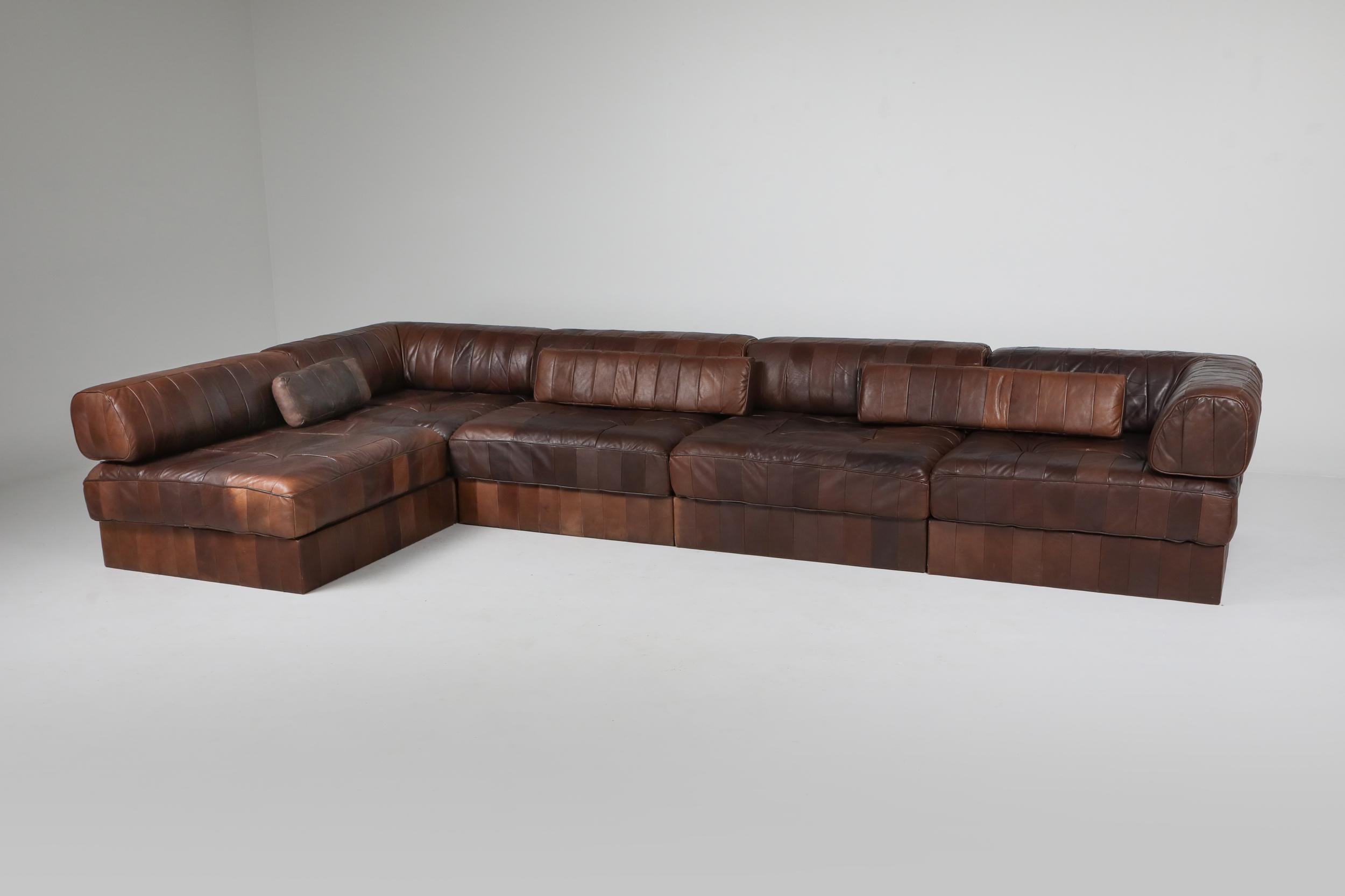 Sectional Modular Sofa in Leather Patchwork by De Sede Switzerland 1