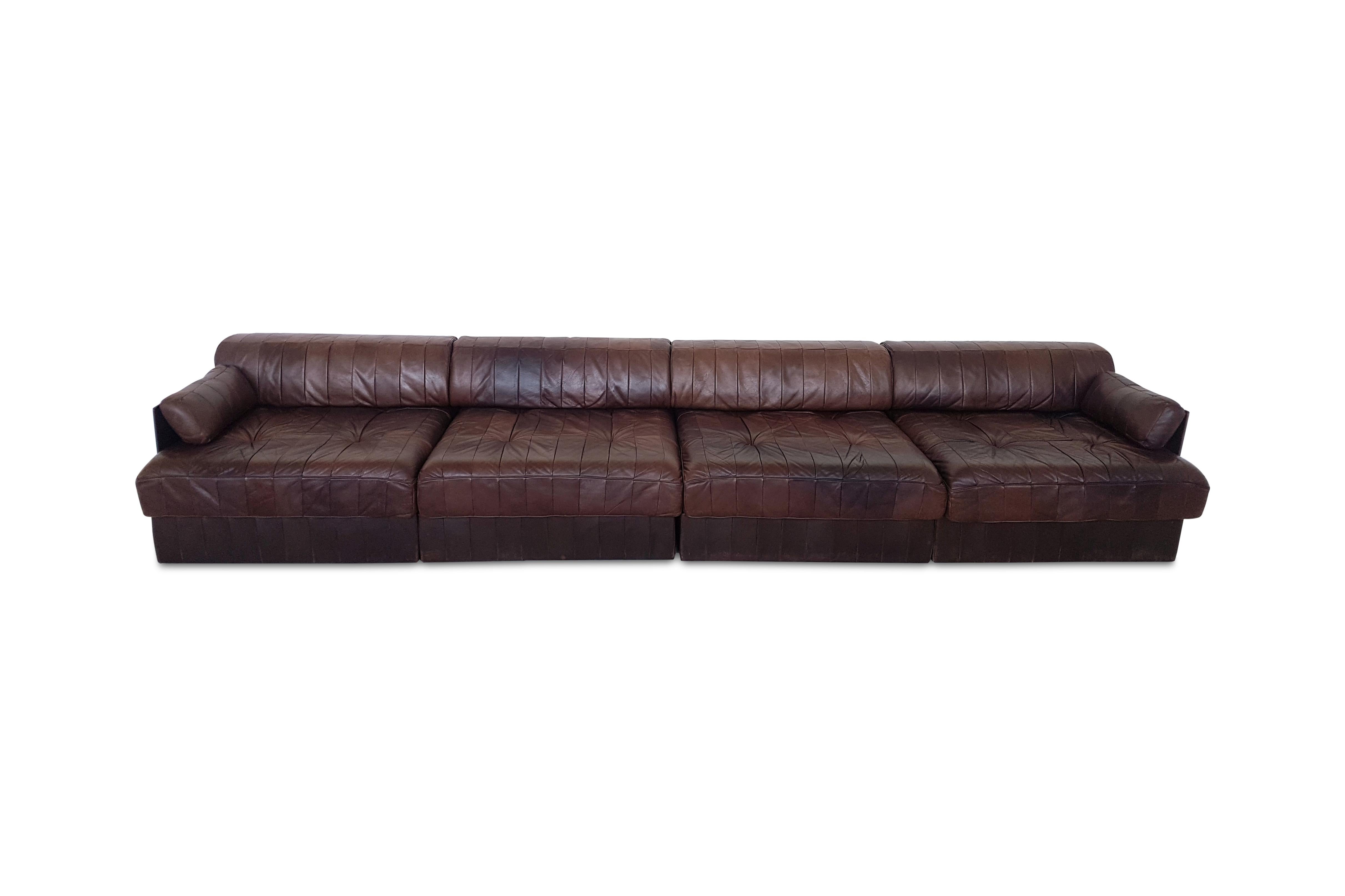 Mid-Century Modern Sectional Patchwork Brown Leather De Sede DS 88 Sofa