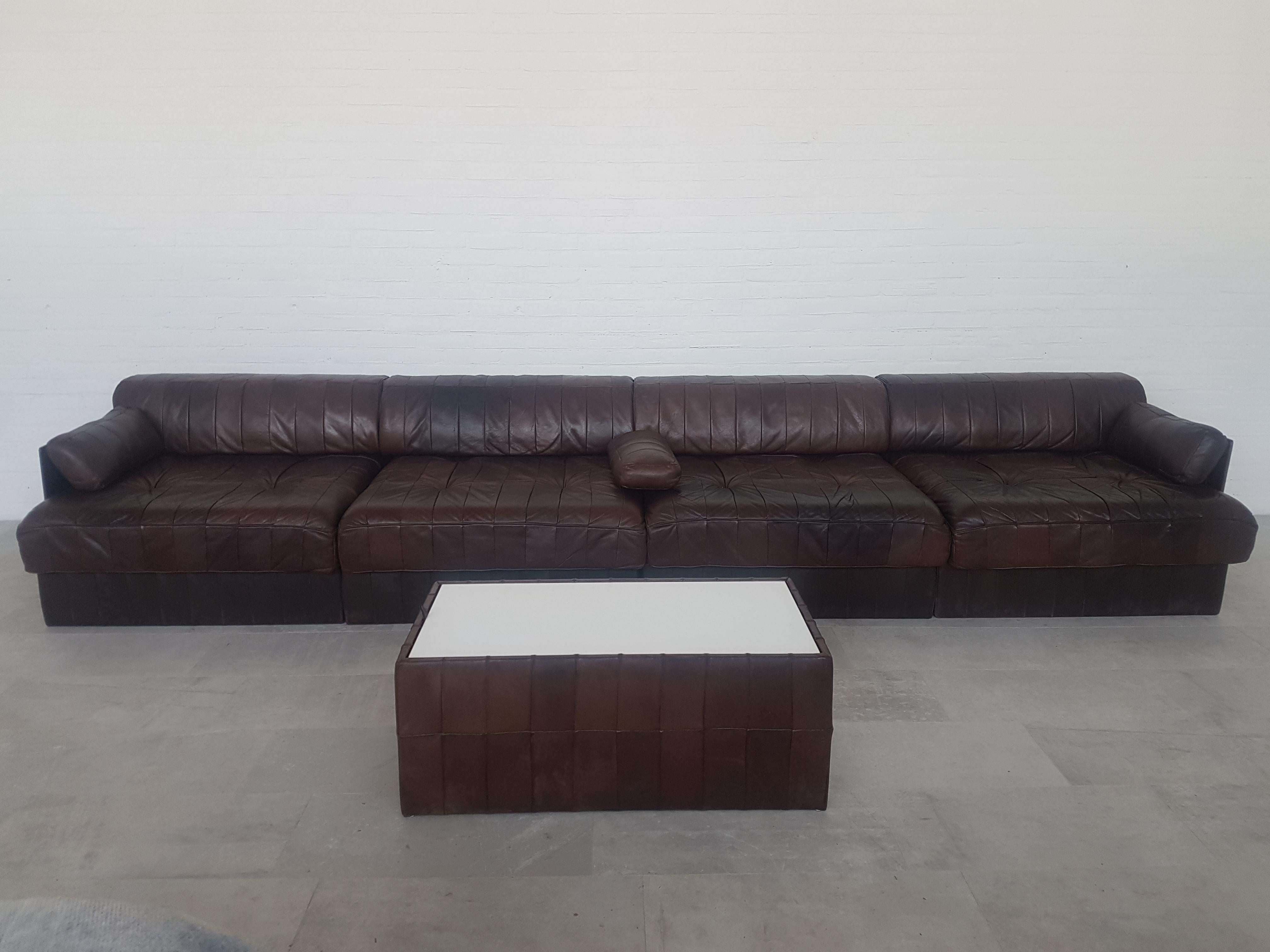 European Sectional Patchwork Brown Leather De Sede DS 88 Sofa