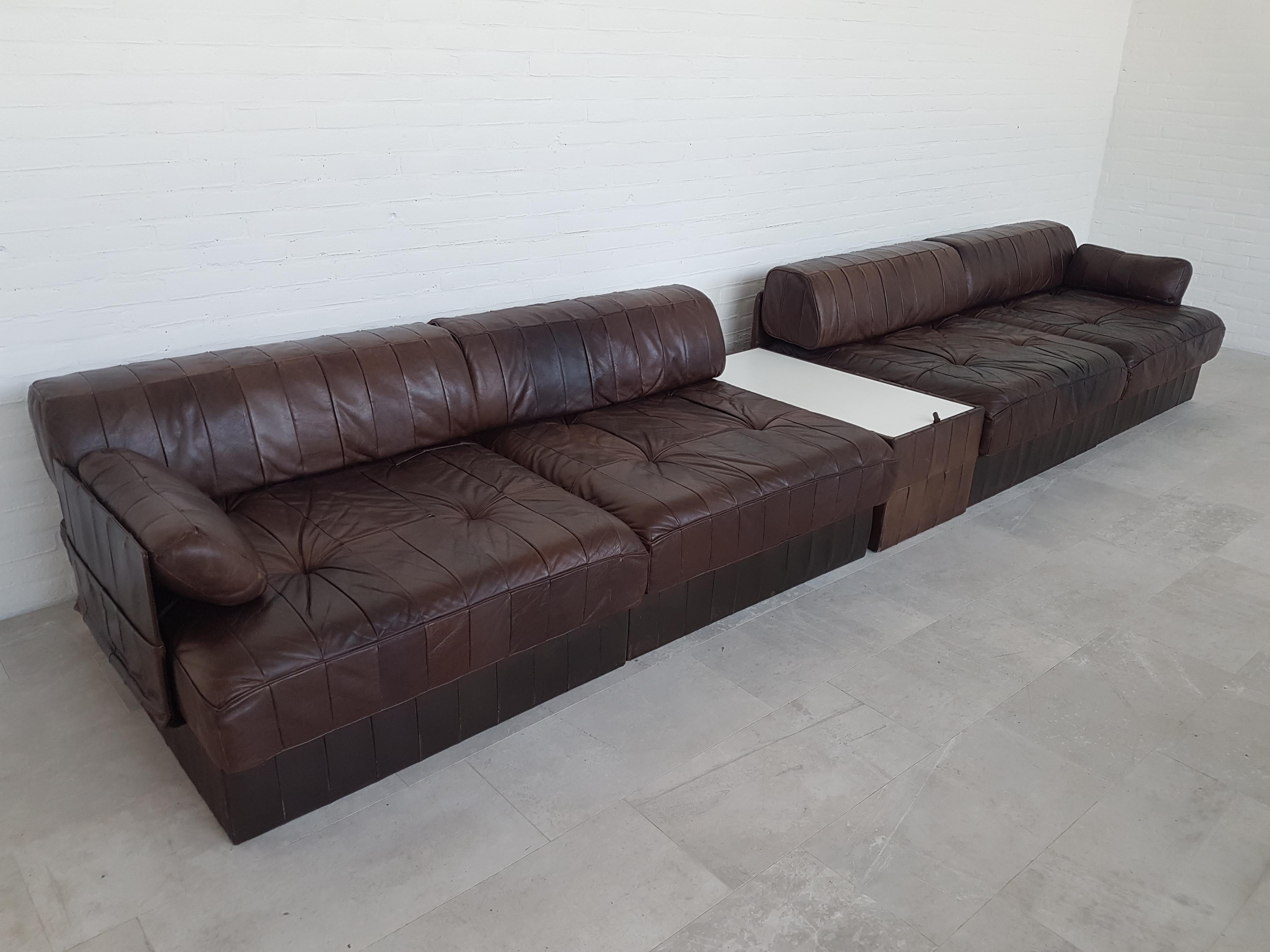 Late 20th Century Sectional Patchwork Brown Leather De Sede DS 88 Sofa