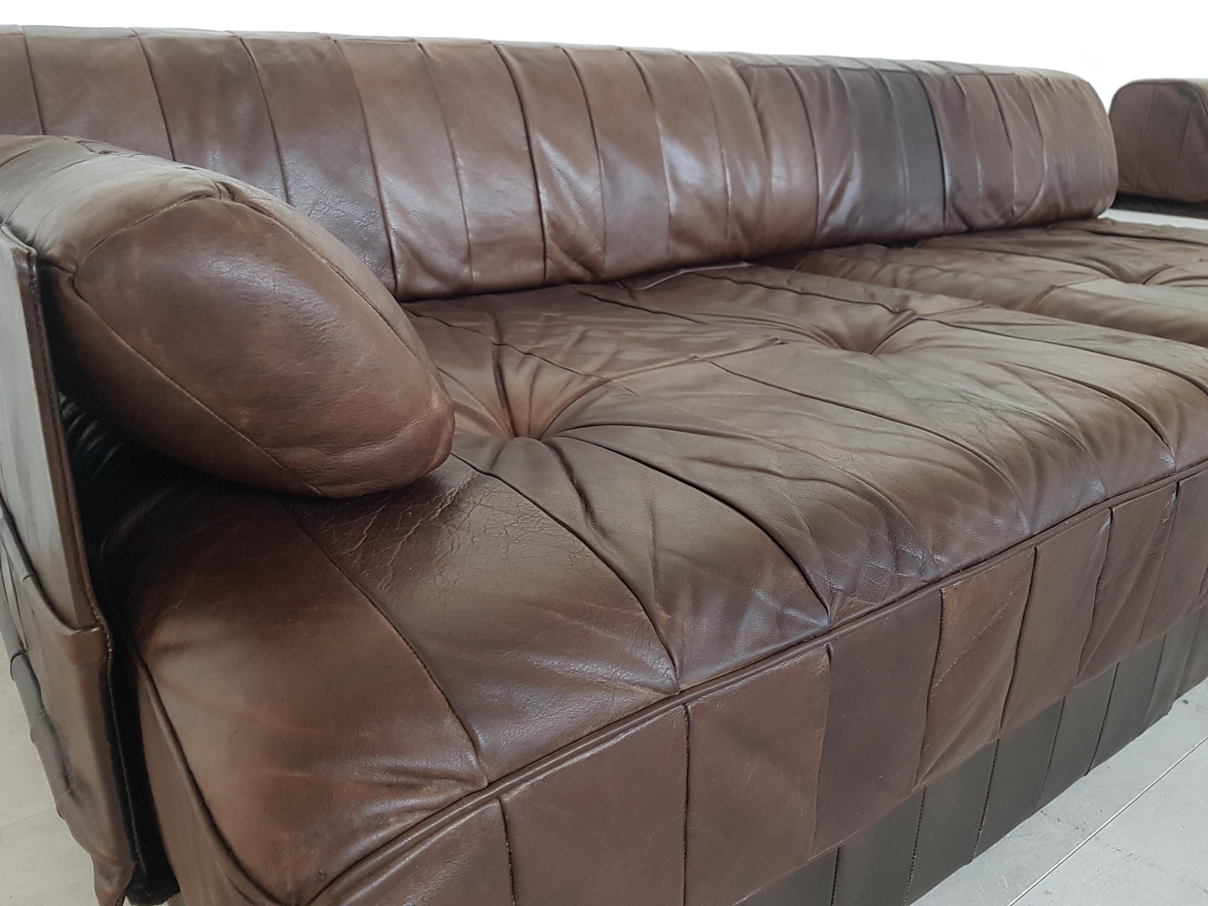 Sectional Patchwork Brown Leather De Sede DS 88 Sofa 1