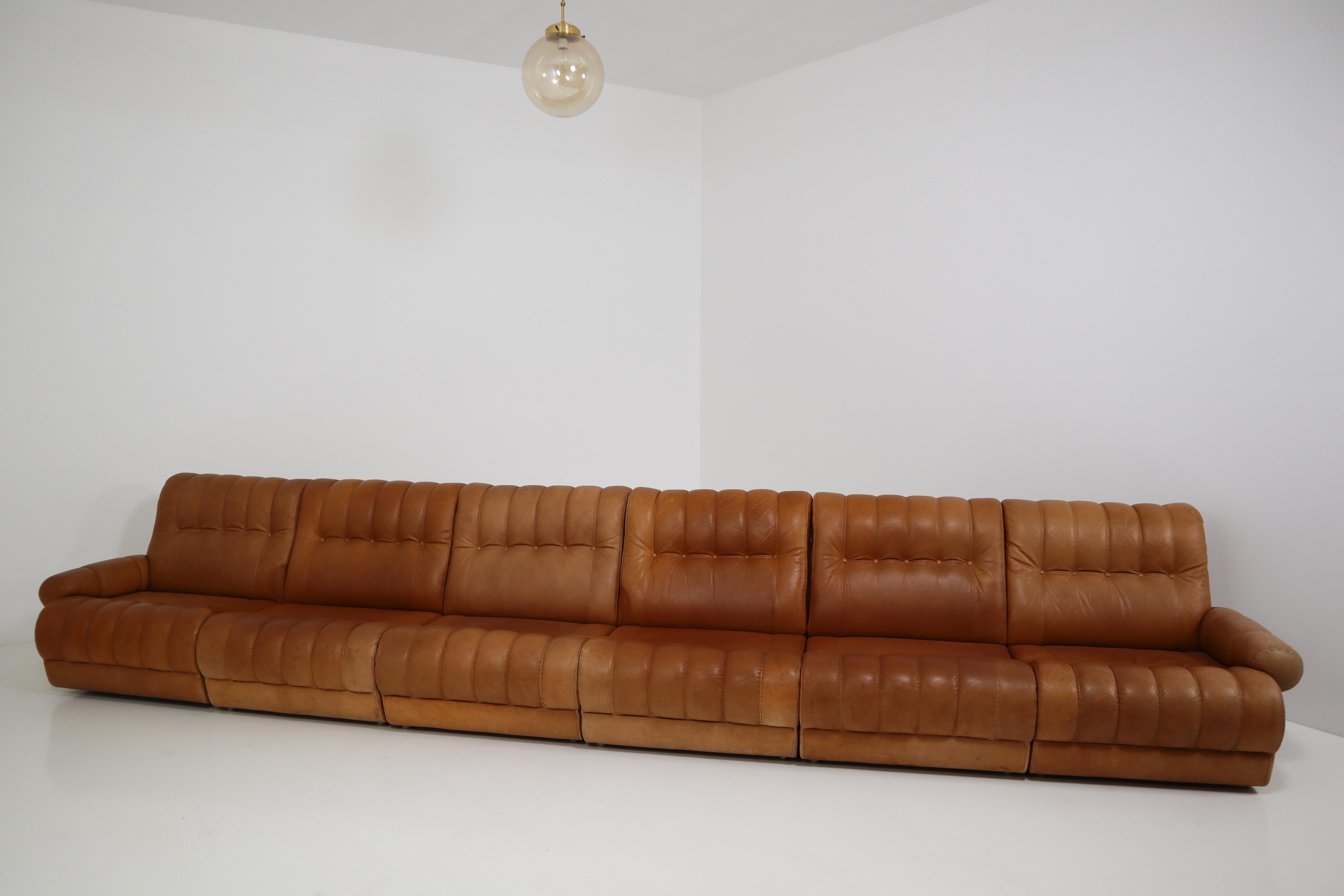 Sectional Sofa and Matching Ottoman in Patinated Cognac Leather Holland 1970s 4