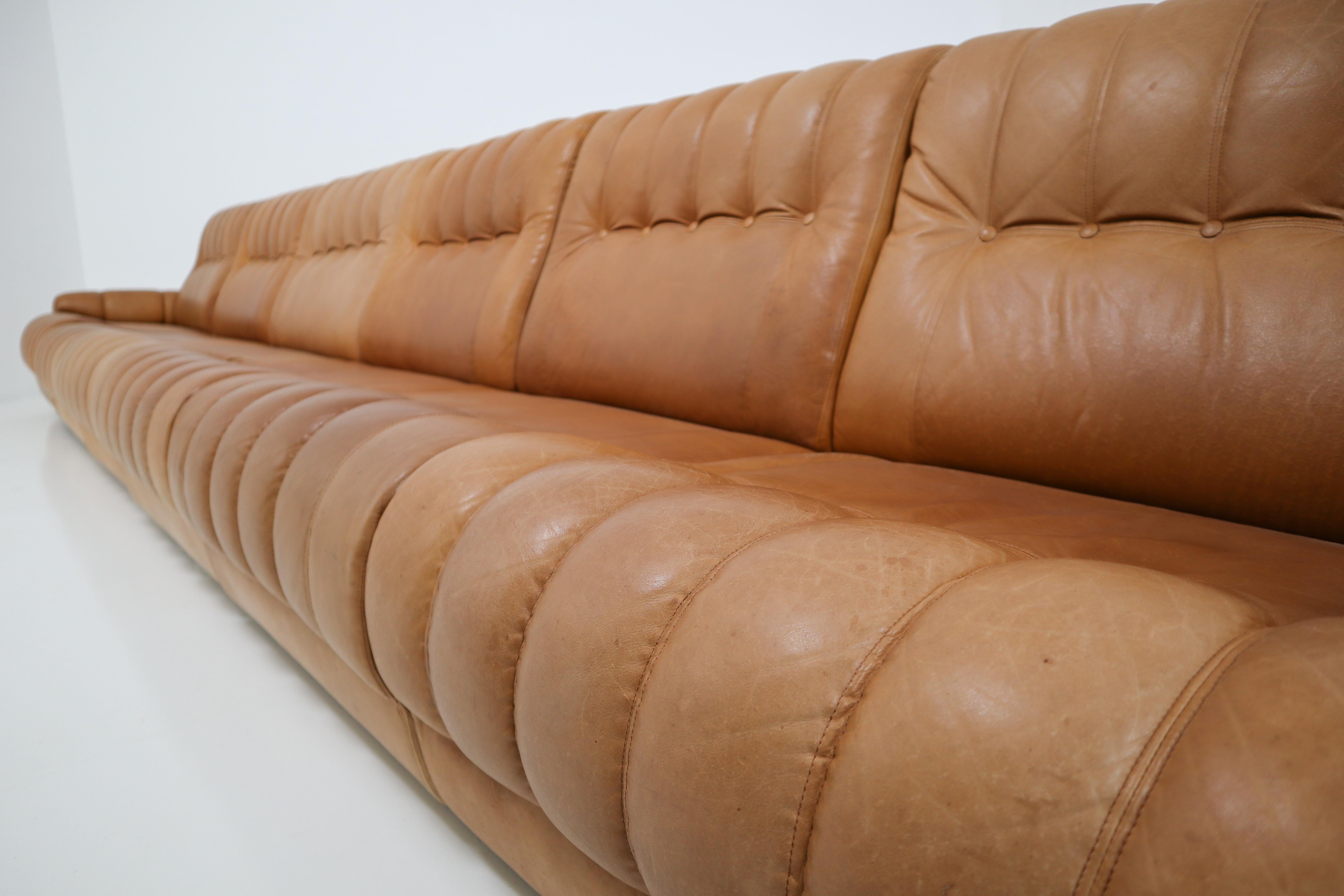 Mid-Century Modern Sectional Sofa and Matching Ottoman in Patinated Cognac Leather Holland 1970s