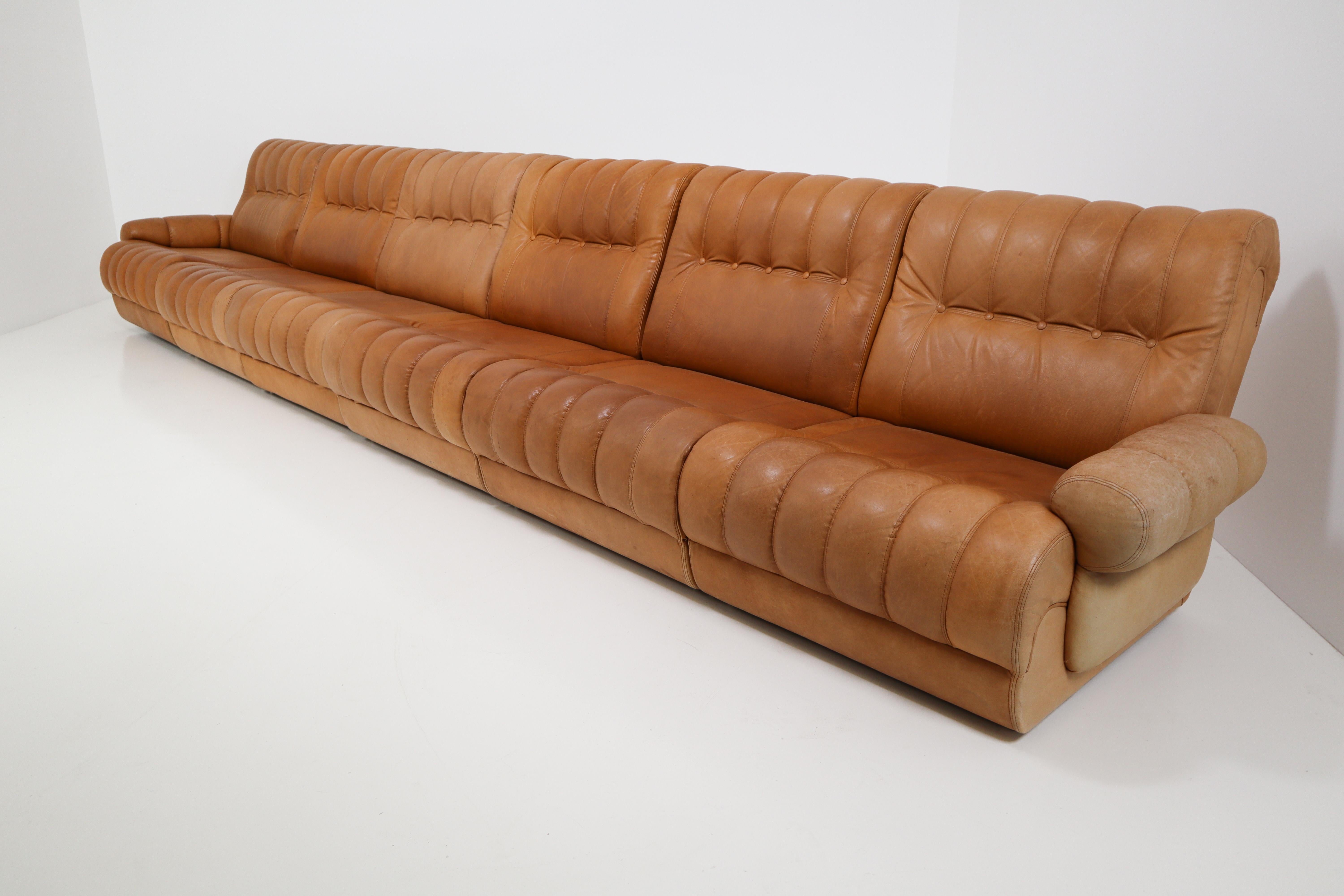 Sectional Sofa and Matching Ottoman in Patinated Cognac Leather Holland 1970s 2