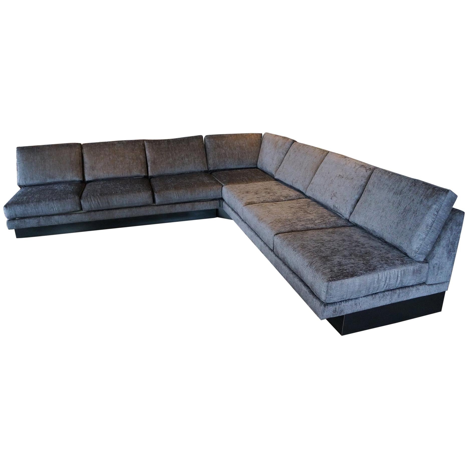 Sectional Sofa by Milo Baughman, Restored, Robert Allen Grand Chenille Fabric