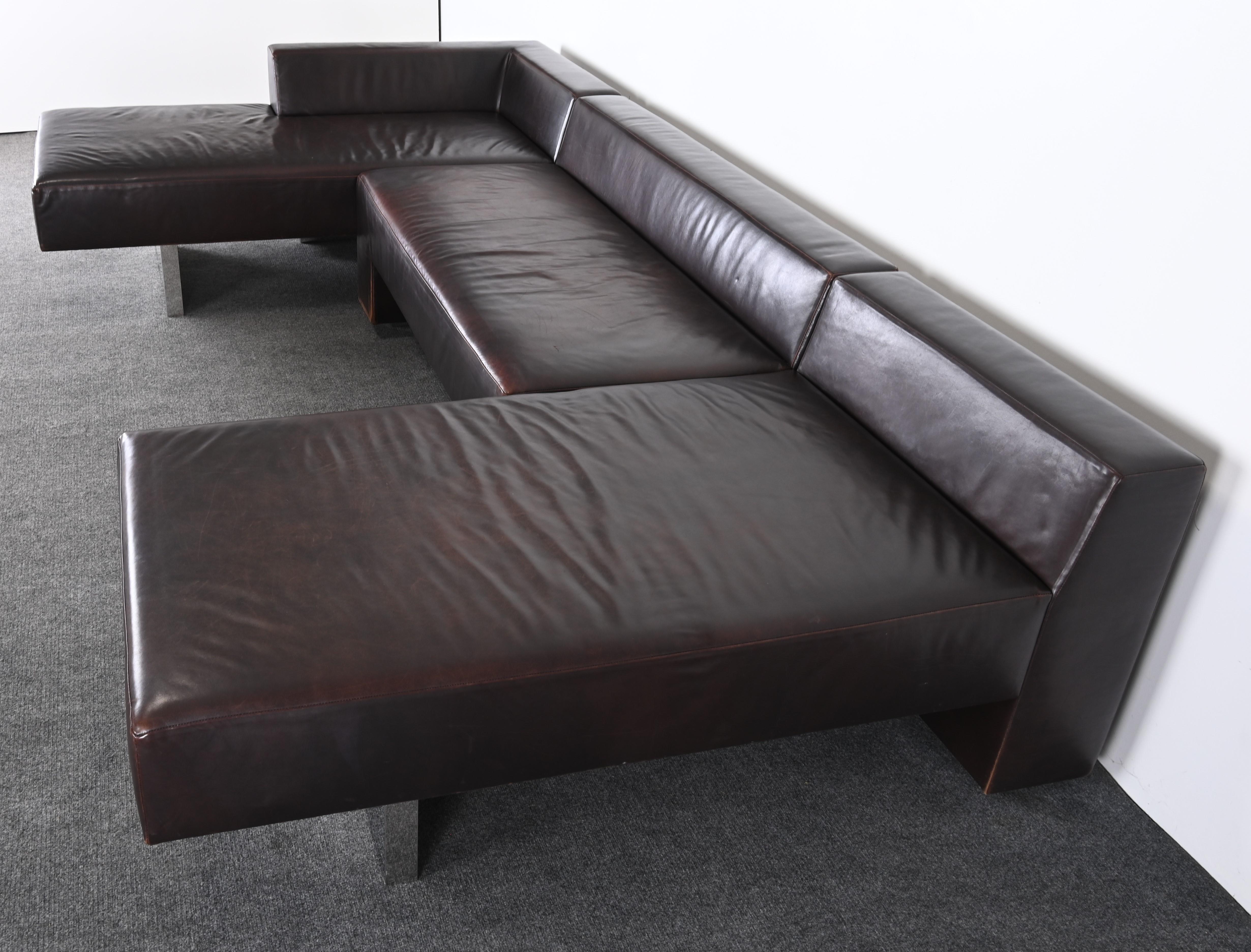 Sectional Sofa and Leather and Steel Bench by Vladimir Kagan for Gucci, 1990s 2