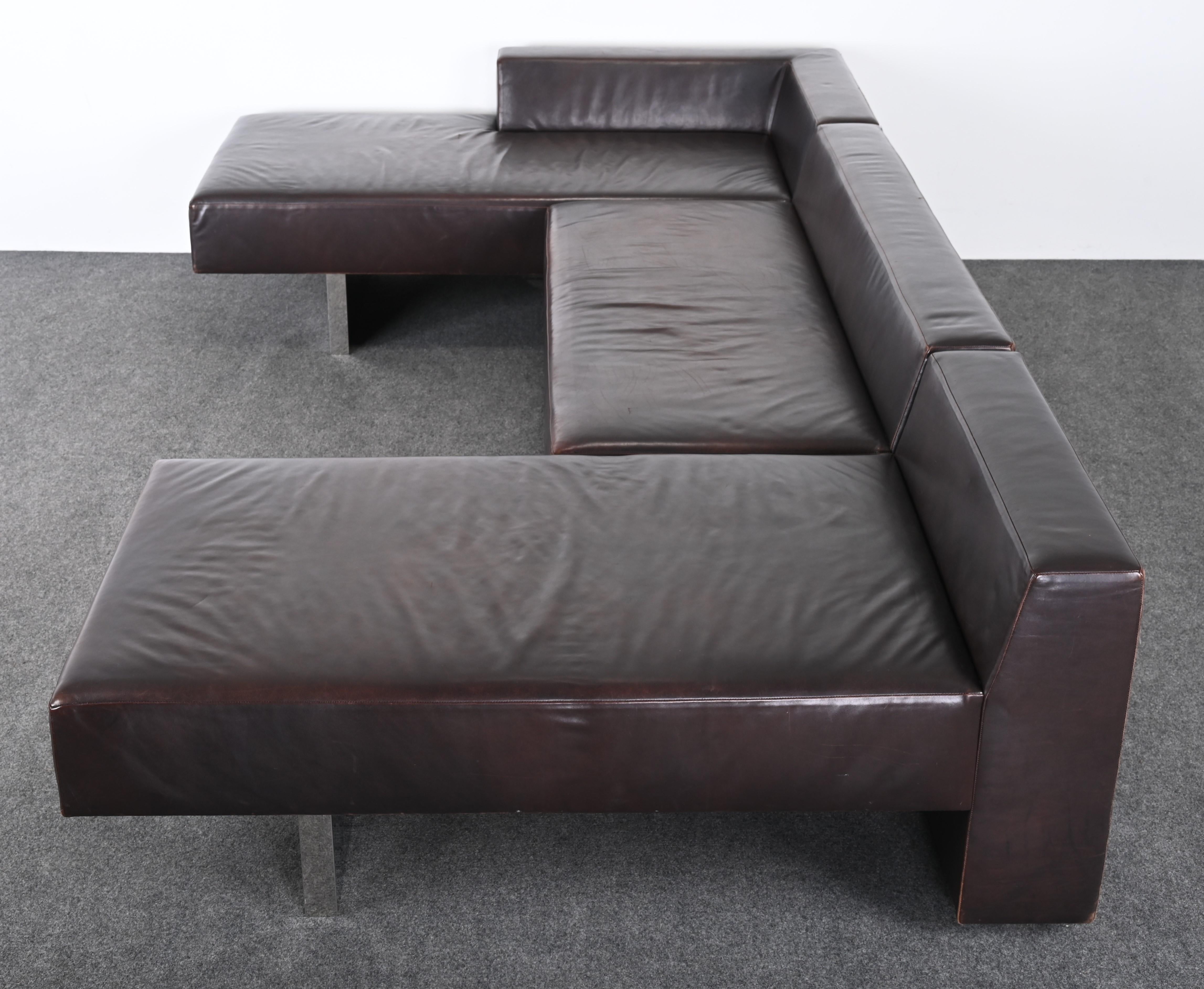 Sectional Sofa and Leather and Steel Bench by Vladimir Kagan for Gucci, 1990s 8