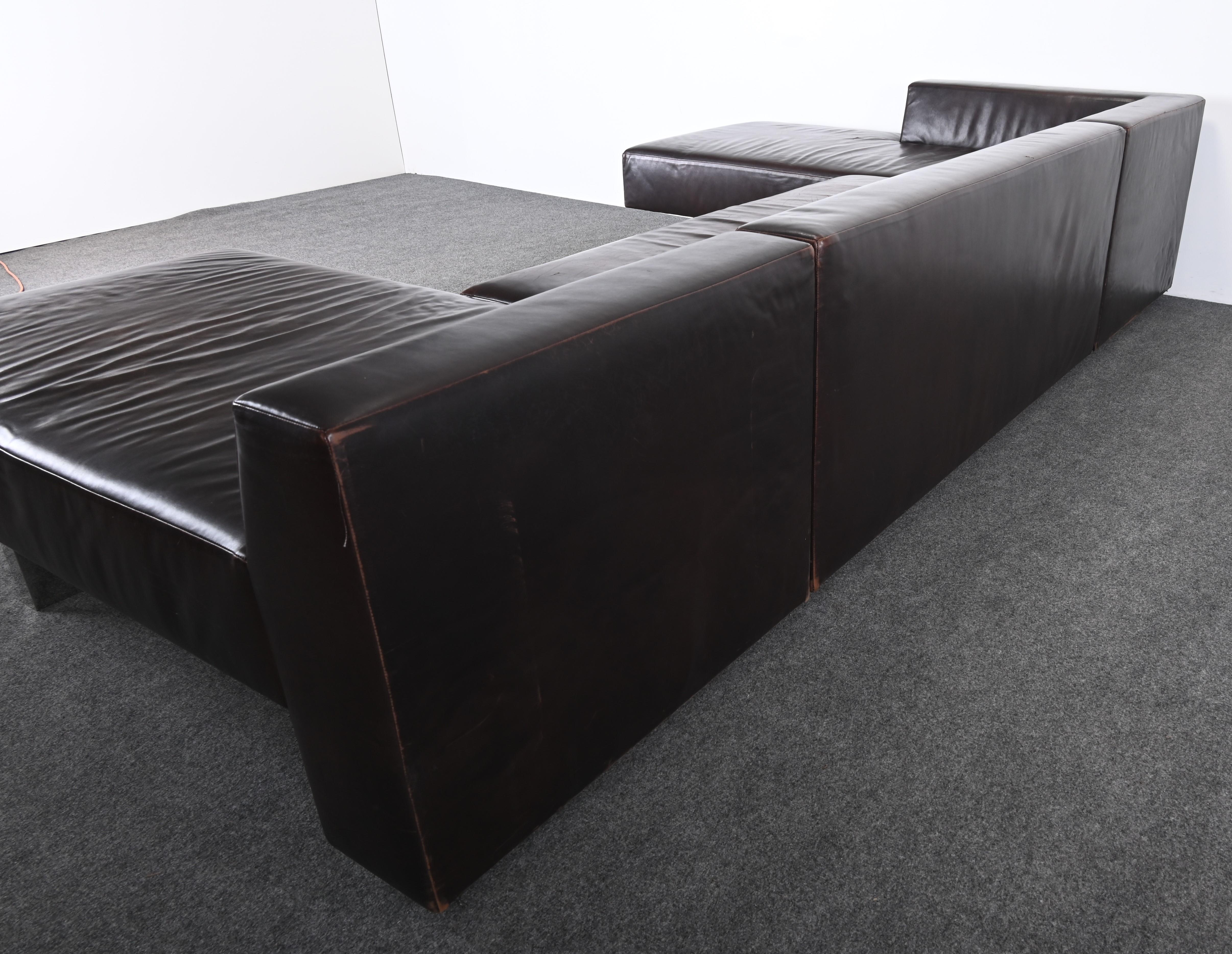 Sectional Sofa and Leather and Steel Bench by Vladimir Kagan for Gucci, 1990s 10