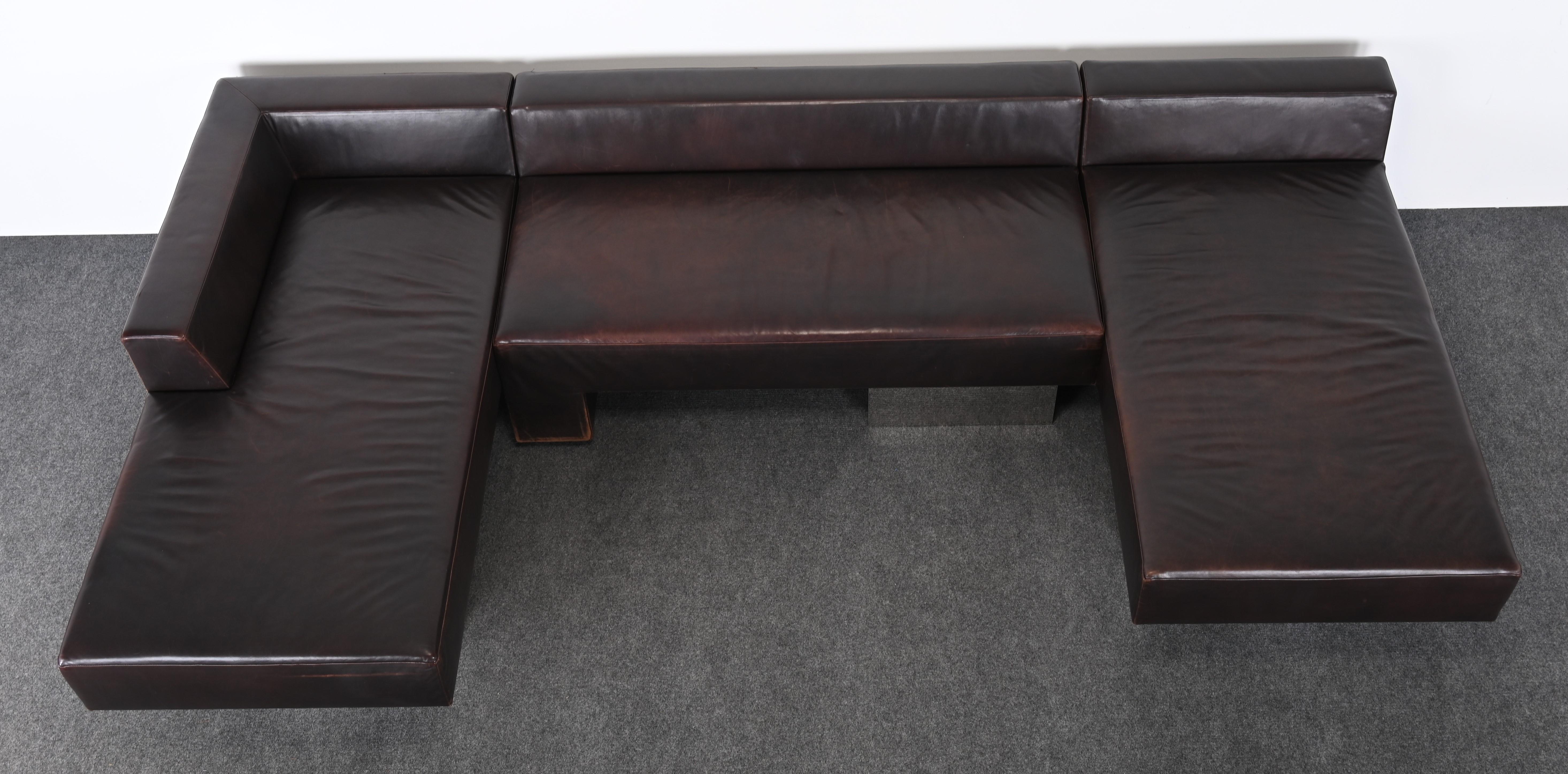 Modern Sectional Sofa and Leather and Steel Bench by Vladimir Kagan for Gucci, 1990s