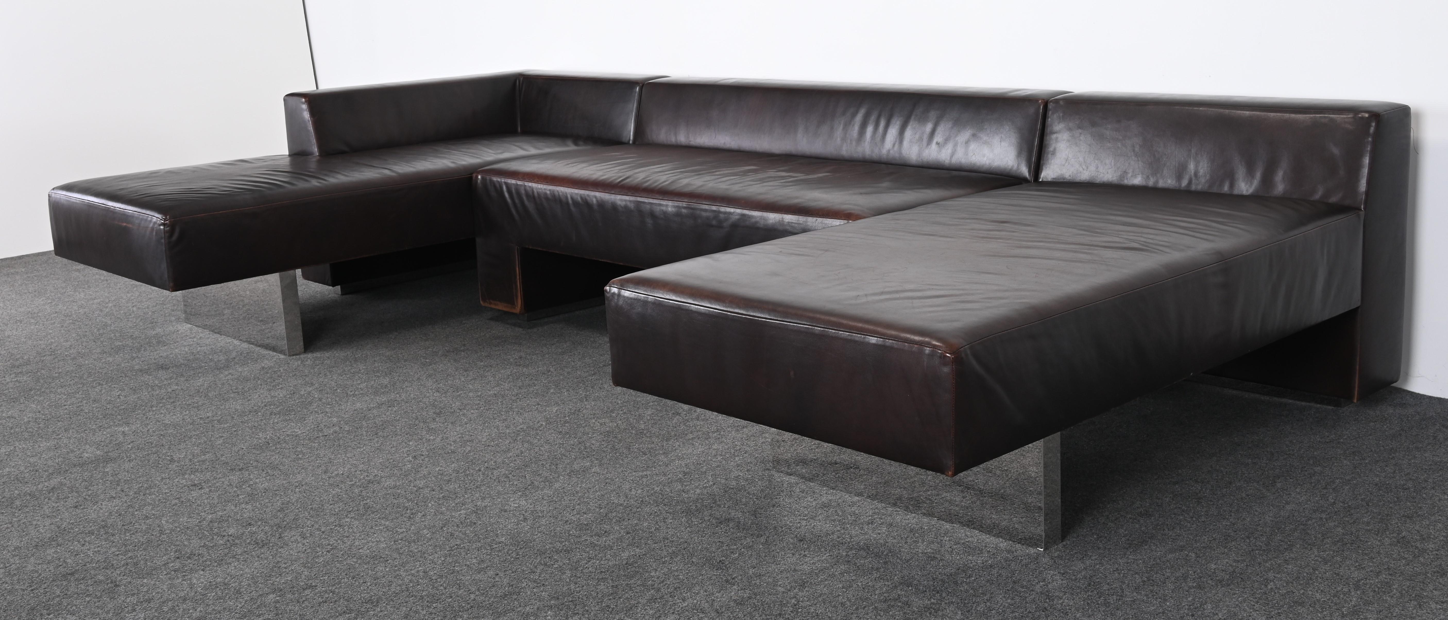 American Sectional Sofa and Leather and Steel Bench by Vladimir Kagan for Gucci, 1990s