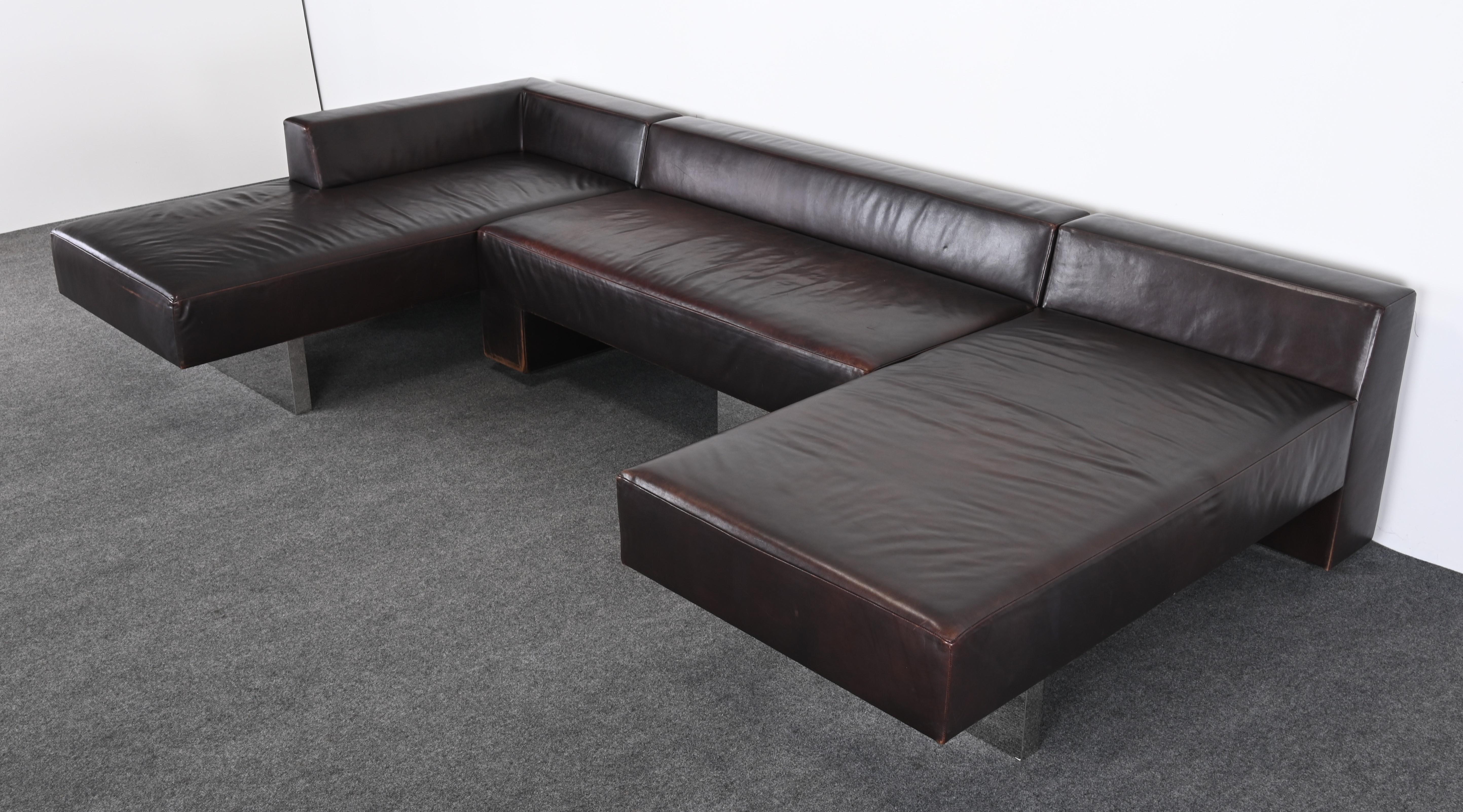 Sectional Sofa and Leather and Steel Bench by Vladimir Kagan for Gucci, 1990s In Good Condition In Hamburg, PA