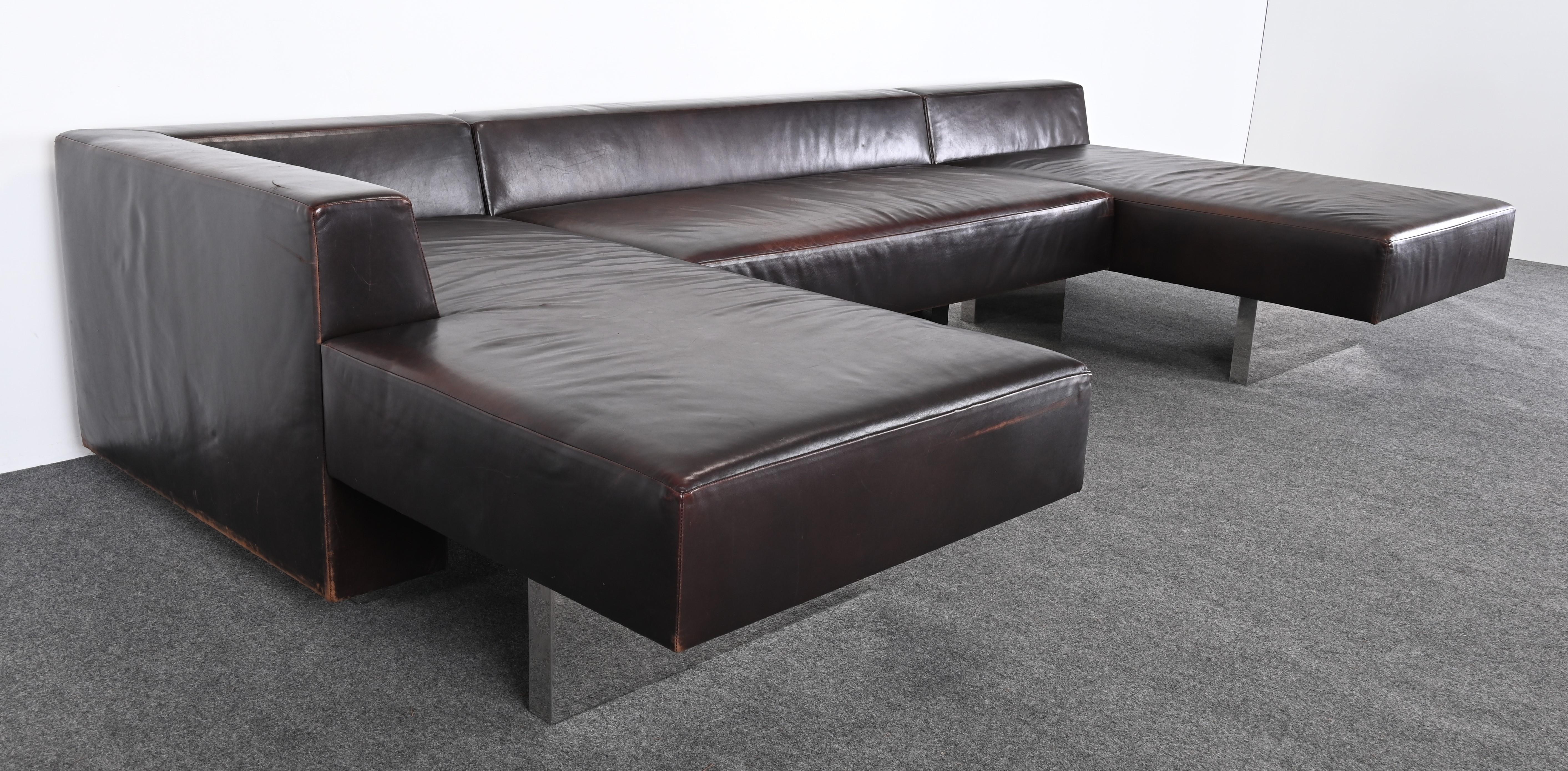 Late 20th Century Sectional Sofa and Leather and Steel Bench by Vladimir Kagan for Gucci, 1990s