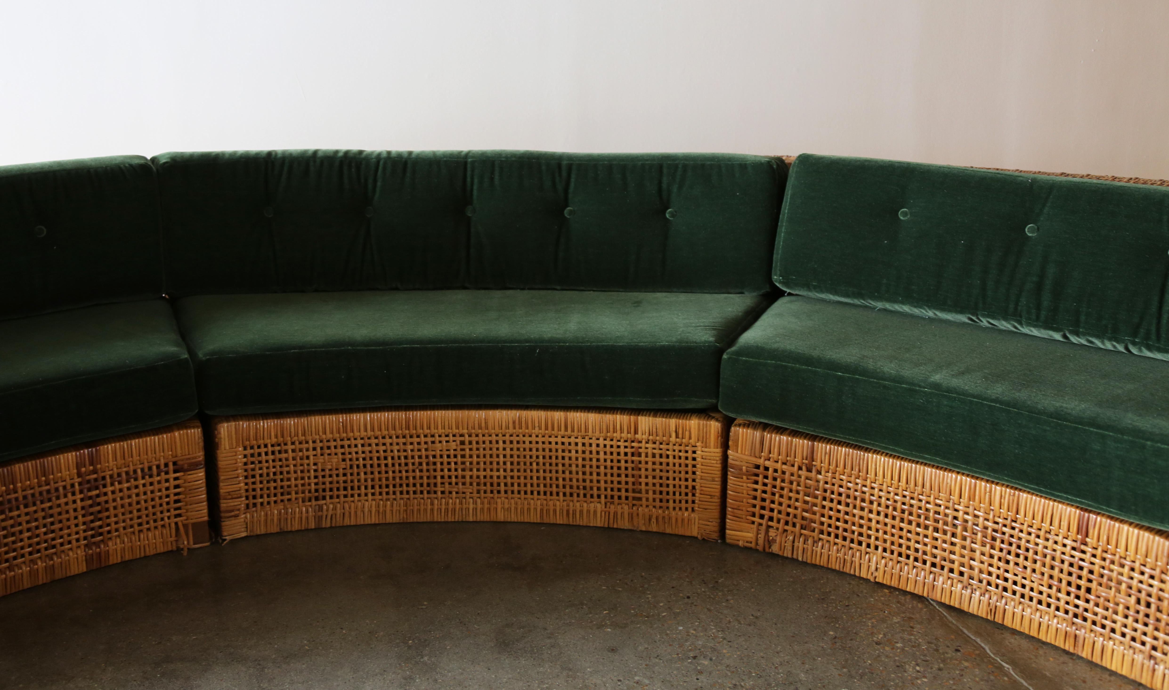 Mid-Century Modern Sectional Sofa Danny Ho Fong for Tropi-cal, Wicker and Mohair Modern For Sale