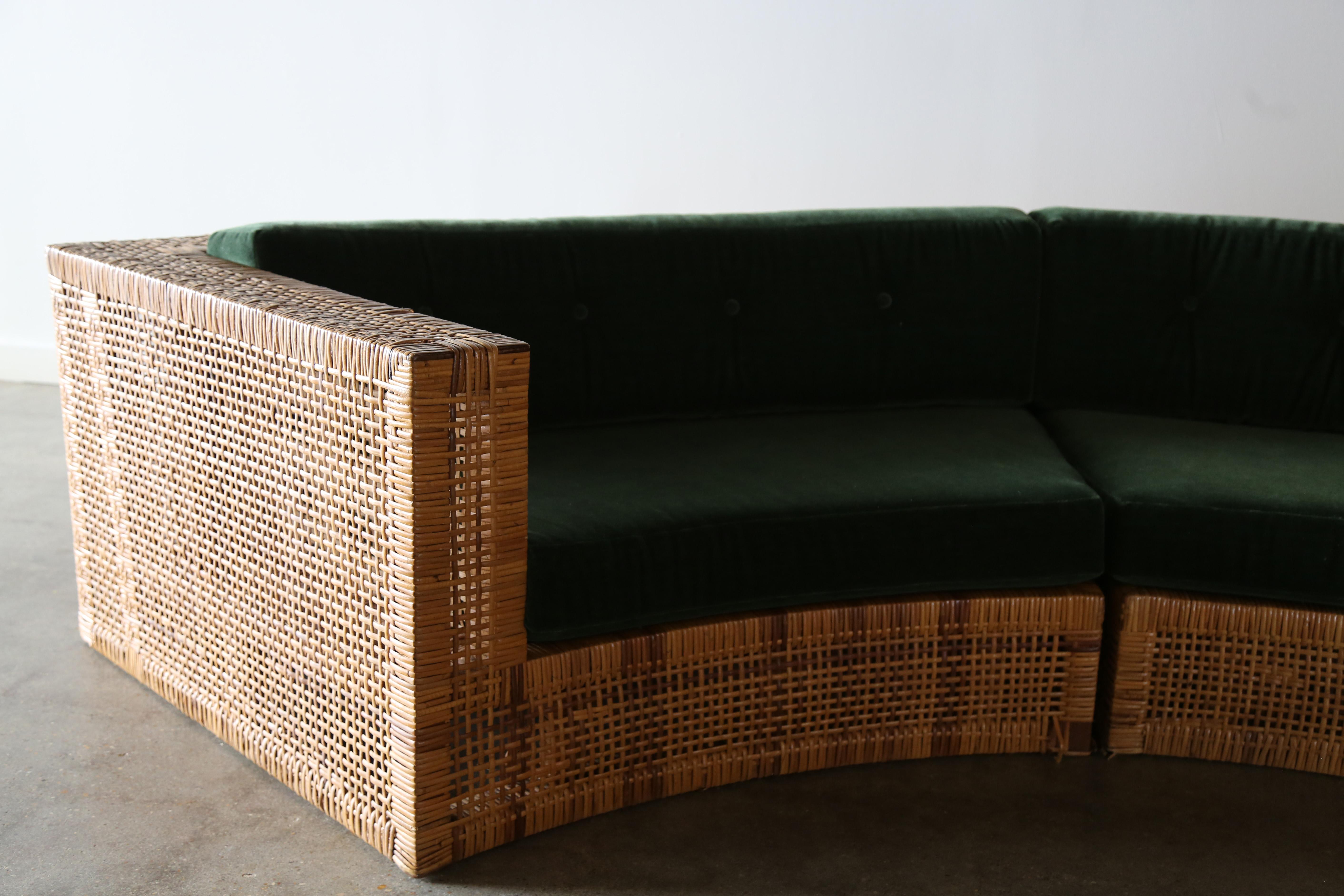American Sectional Sofa Danny Ho Fong for Tropi-cal, Wicker and Mohair Modern For Sale