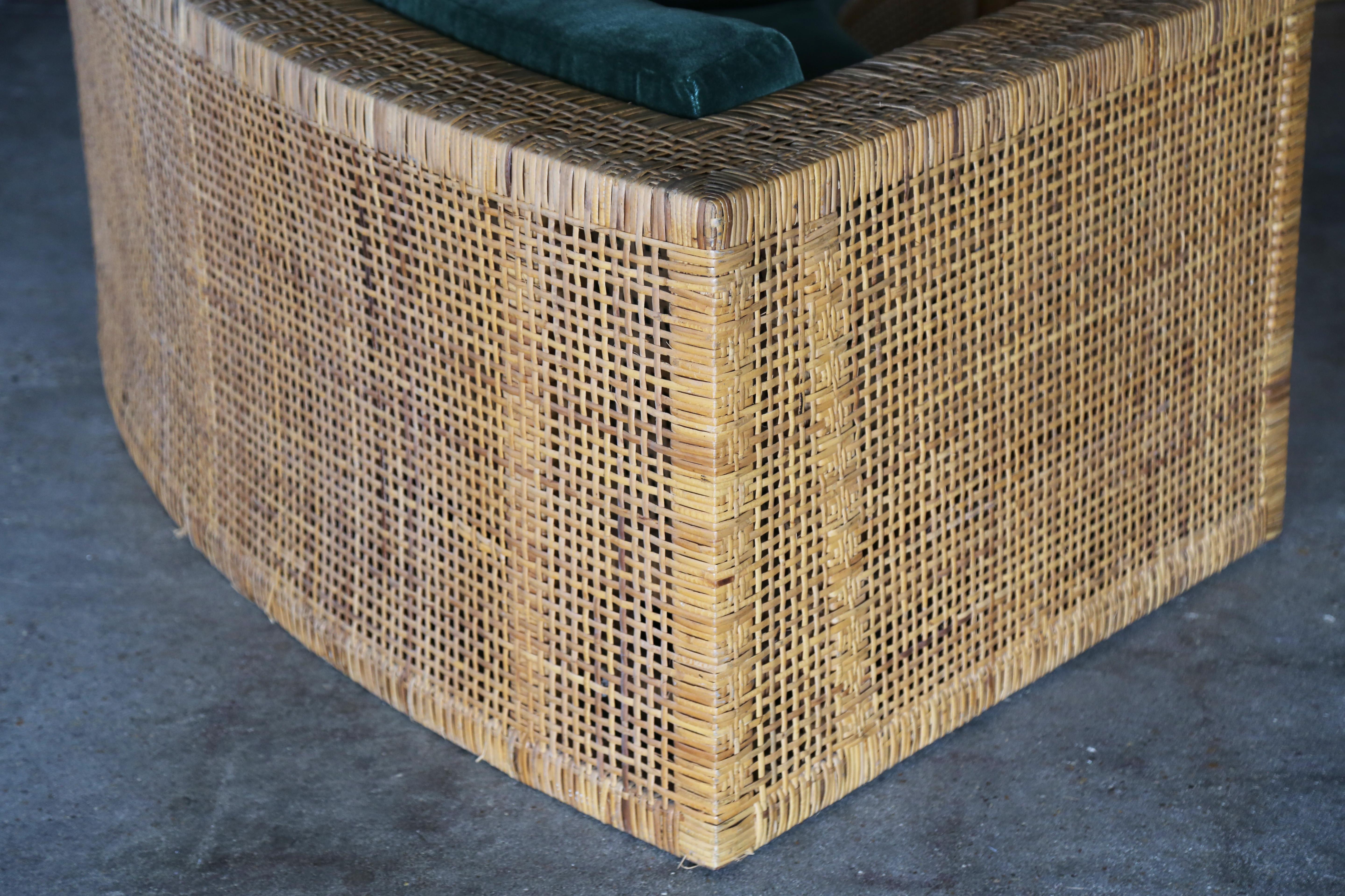 Mid-20th Century Sectional Sofa Danny Ho Fong for Tropi-cal, Wicker and Mohair Modern For Sale
