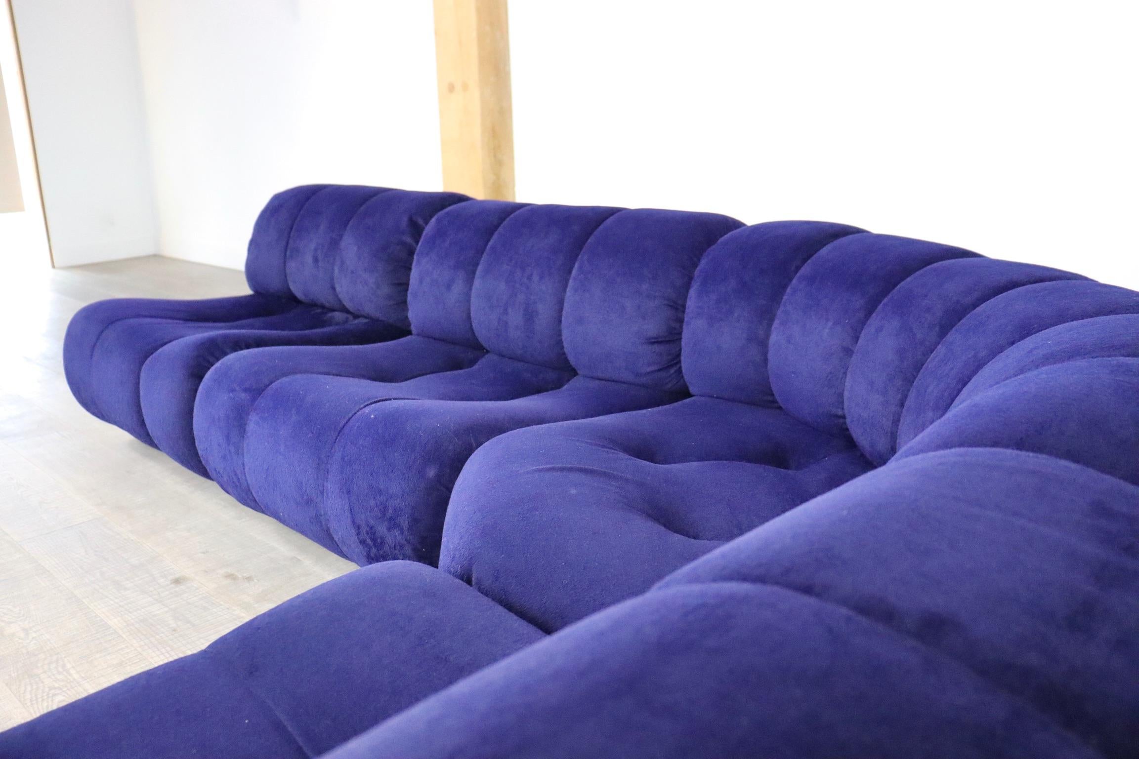 Sectional Sofa in blue velvet by Giuseppe Munari for Poltrona Munari, Italy, 197 8
