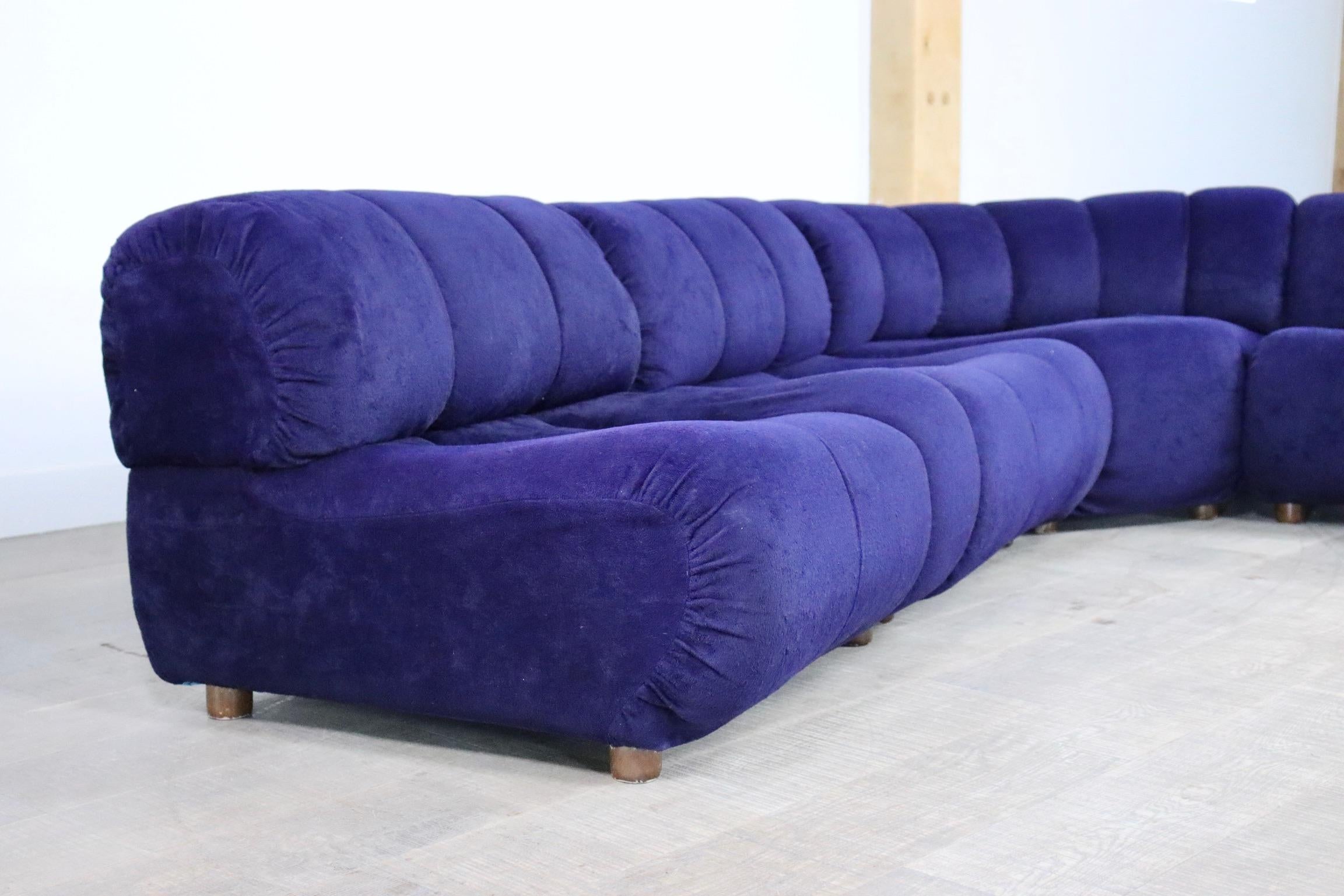 Velvet Sectional Sofa in blue velvet by Giuseppe Munari for Poltrona Munari, Italy, 197