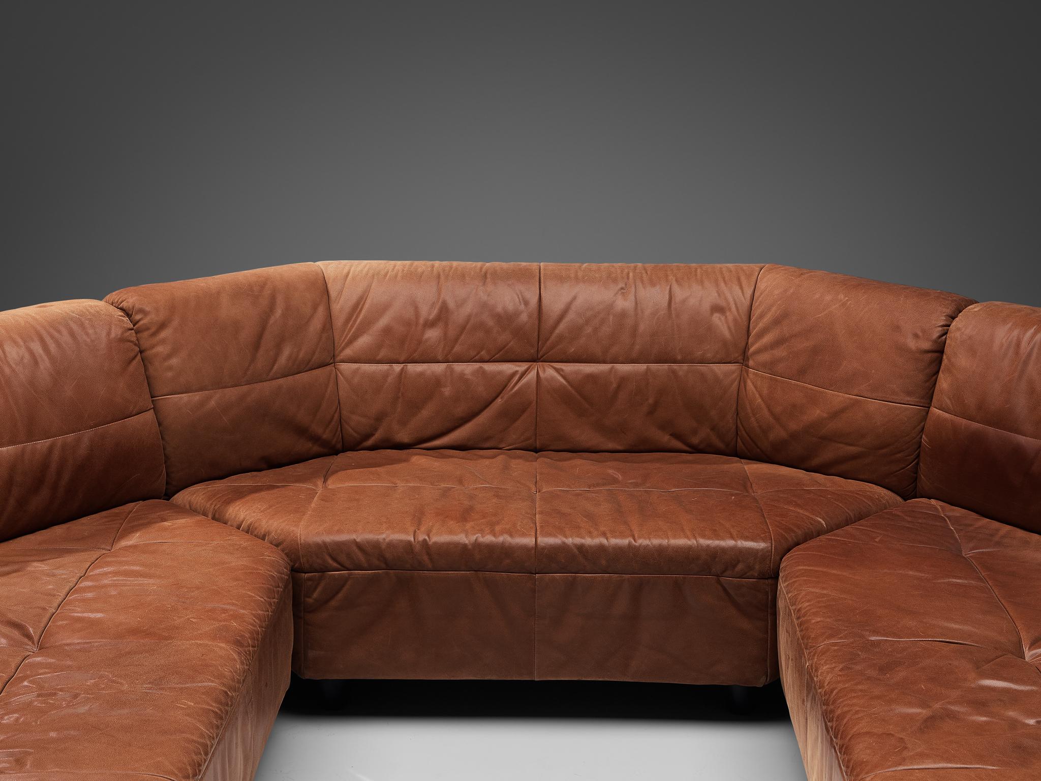 Grand Geometric Sectional Sofa in Cognac Brown Leather  For Sale 2